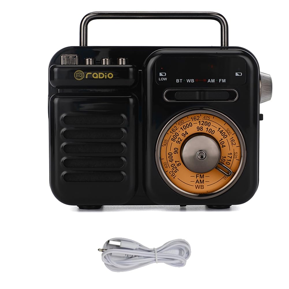 Portable Emergency Radio with Bluetooth Speaker, Solar Charging, ABS Material, Music Player, Flashlight & Reading Lamp (Black) - Perfect for Outdoor Adventures, Camping, and Power Outages