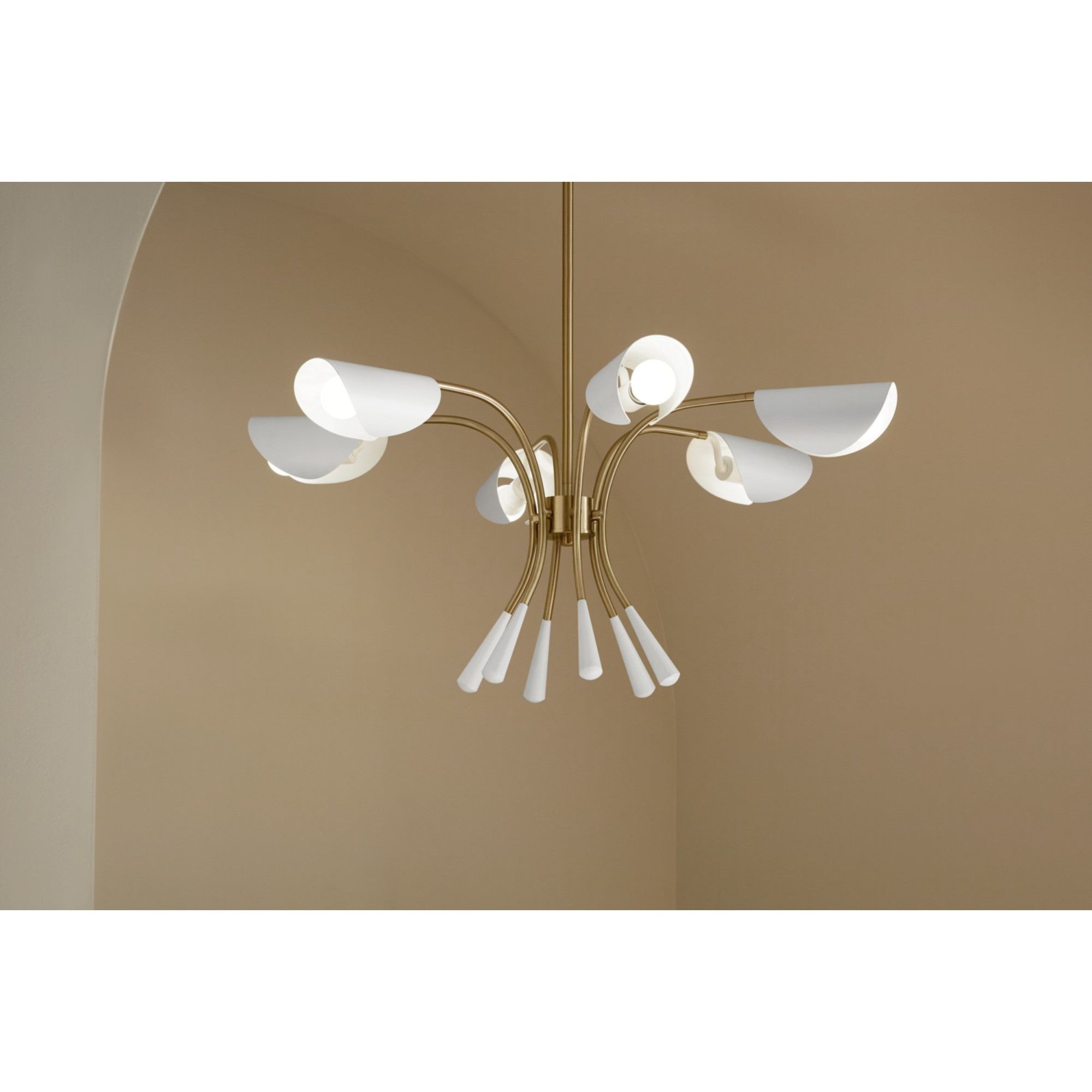 Arcus 39-Inch 6-Light Champagne Bronze Chandelier with White Fabric Shade - Elegant Dining Room & Bedroom Lighting Fixture