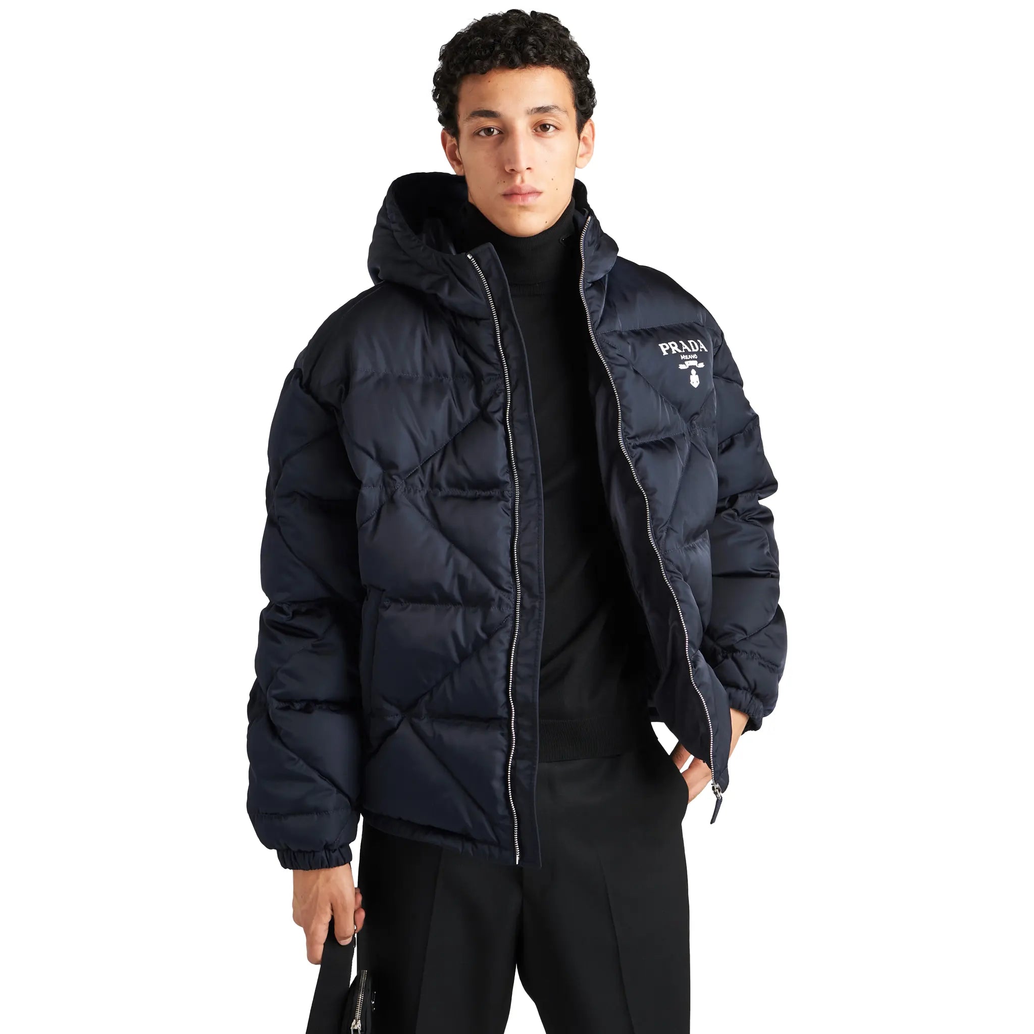 Prada Re-Nylon Cropped Down Jacket for Women - Lightweight Blue Puffer Coat for Winter, Travel & Outdoor Activities