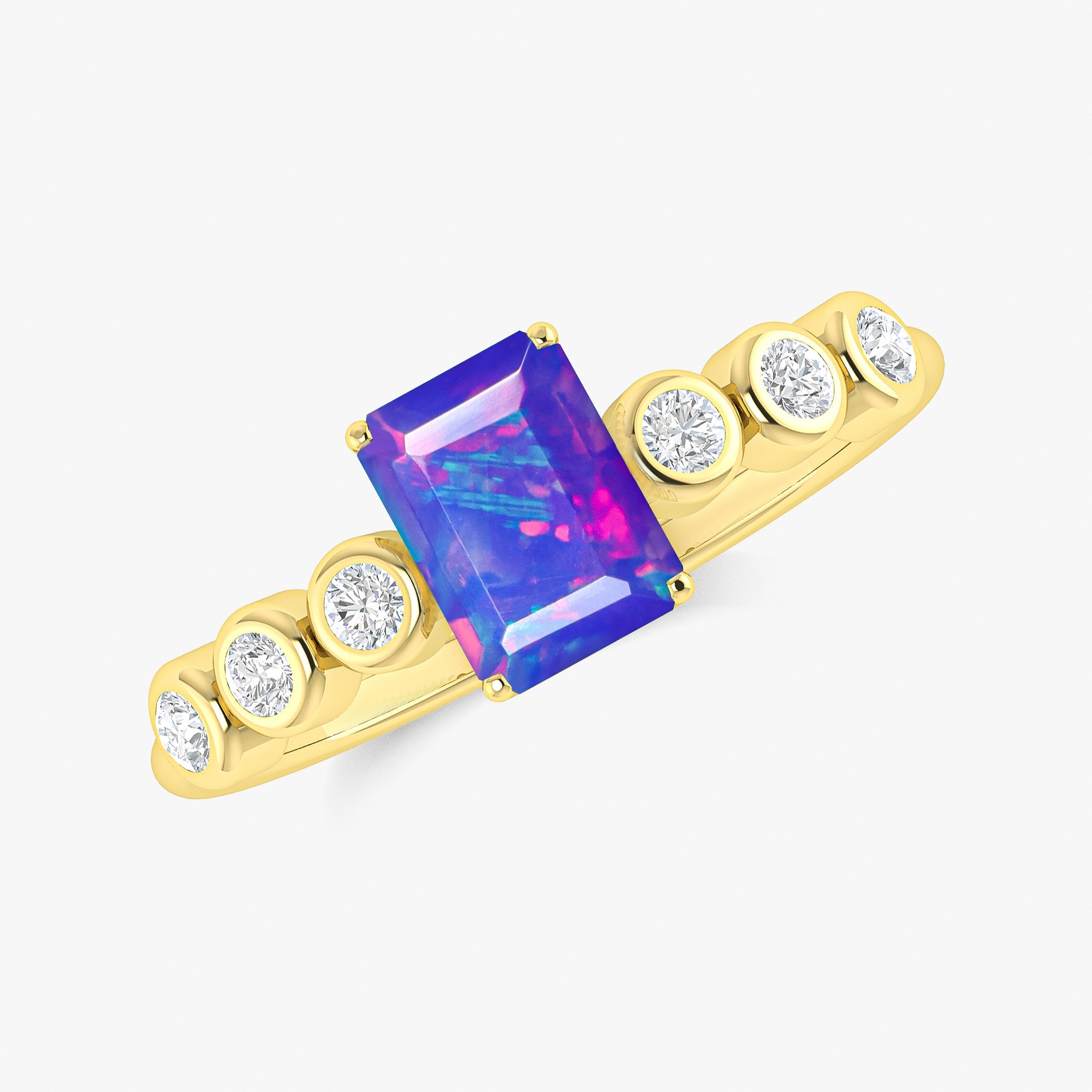 Lavender Genuine Fire Octagon Opal Prong Ring – Dainty Sterling Silver Jewelry for Women, Elegant Gift for Birthday, Anniversary & Valentine's Day | Perfect for Boho, Vintage & Everyday Wear