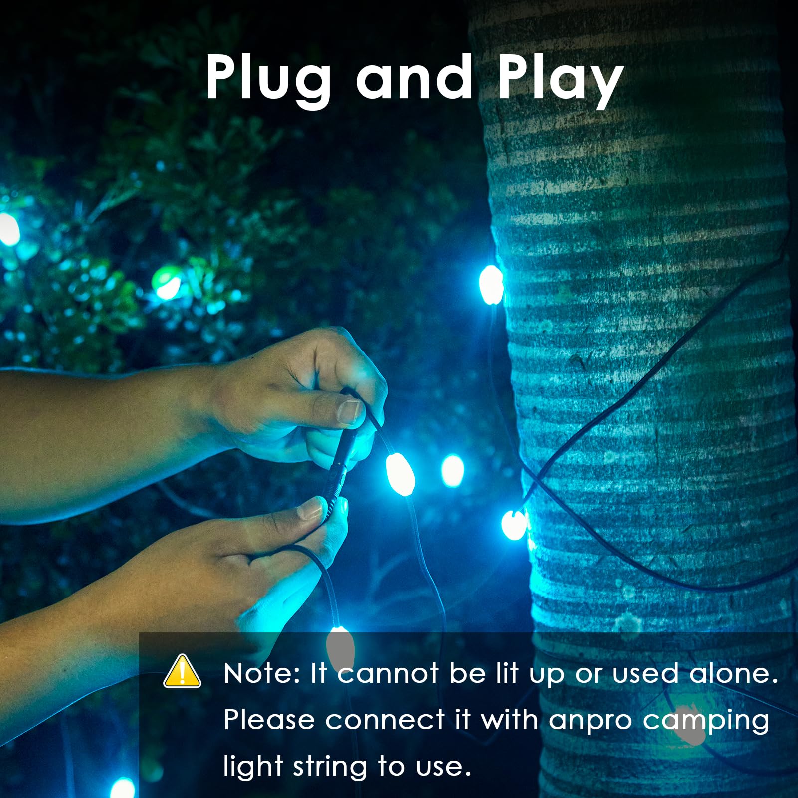 Anpro 7.7ft Solar Powered Camping String Lights with 5 LEDs - Waterproof Outdoor Extension Cord for Patio, Garden, Backyard (Black) | Perfect for Camping, BBQ, Parties & Decoration (ACANCL0705)