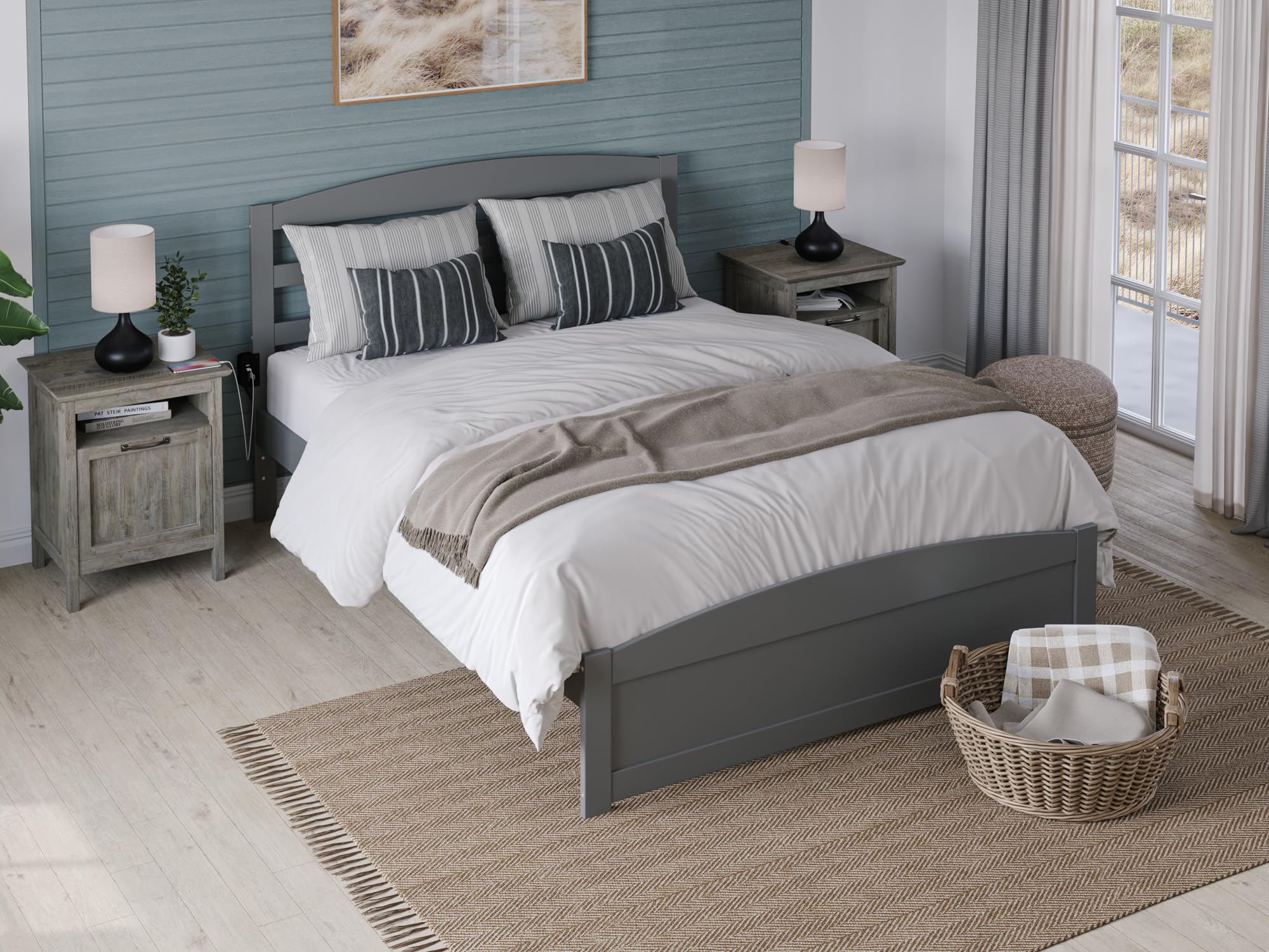 AFI Warren Full Size Platform Bed with Footboard & USB Charging Station - Modern Grey Wood Bed Frame for Master Bedroom, Guest Room, or Apartment