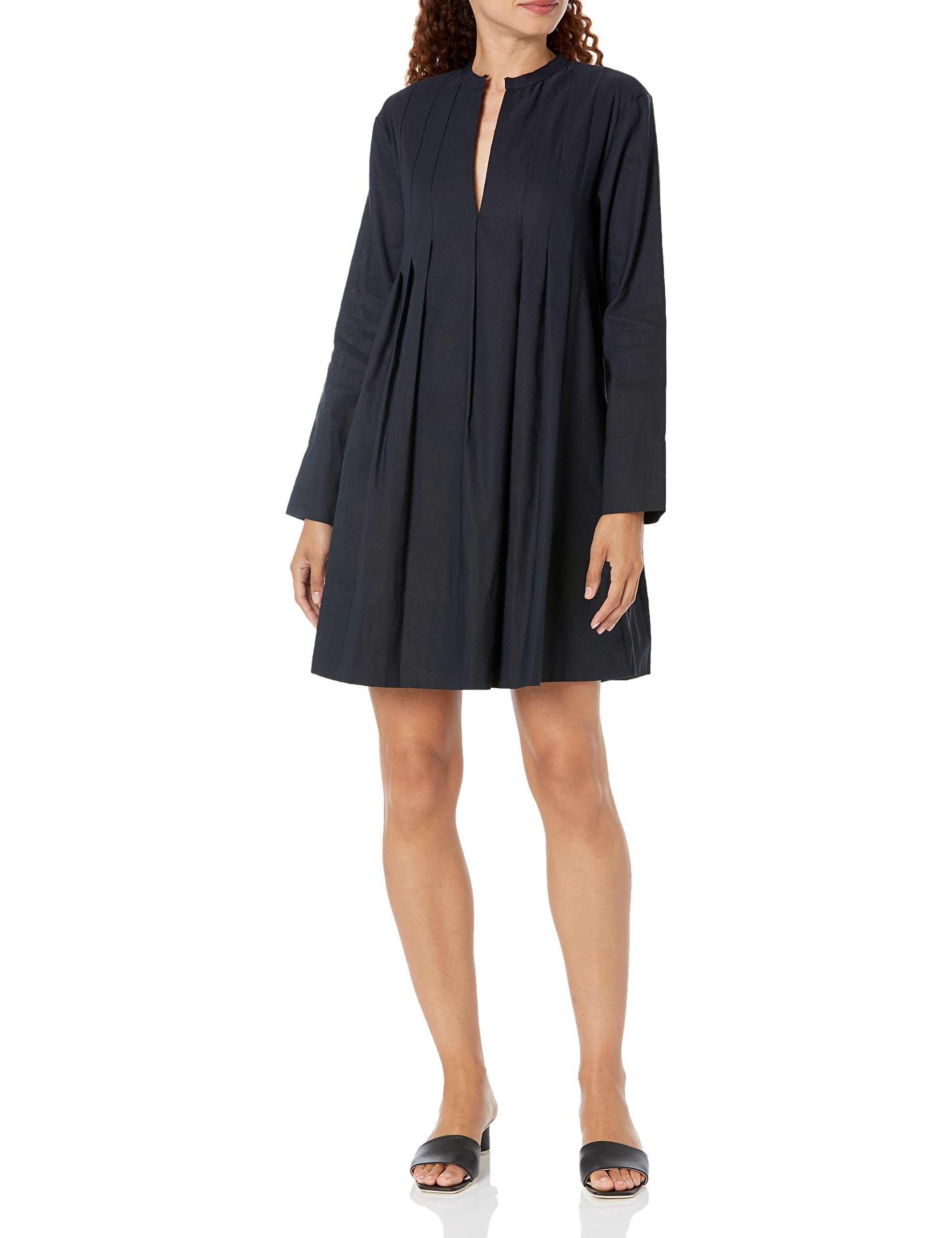 Vince Women's Trapeze Pleats Long Sleeve Dress - Elegant Flowy Midi Dress for Work, Party & Special Occasions | Comfortable & Stylish Fall Winter Fashion