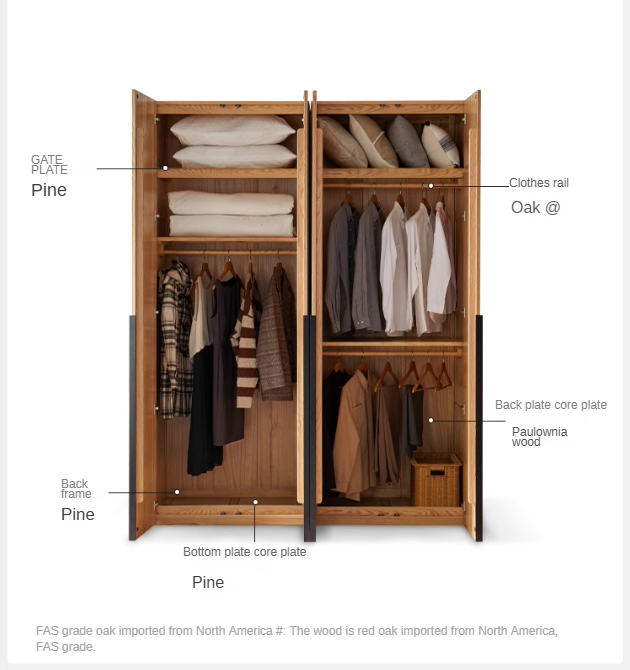 Solid Oak Wood Wardrobe - Modern High Closet for Bedroom & Living Room Storage | Durable & Stylish Furniture for Home Organization