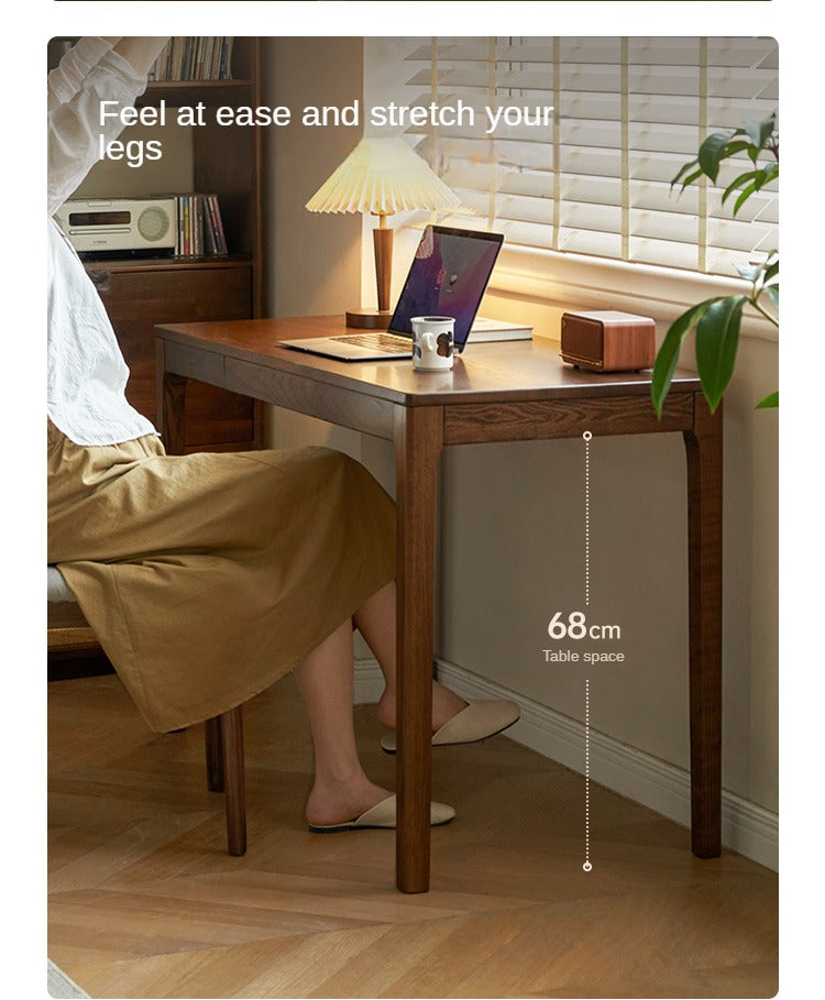 Solid Oak Wood Office Desk in Walnut Finish - Stylish & Durable Workspace Solution for Home Office, Study Room or Business