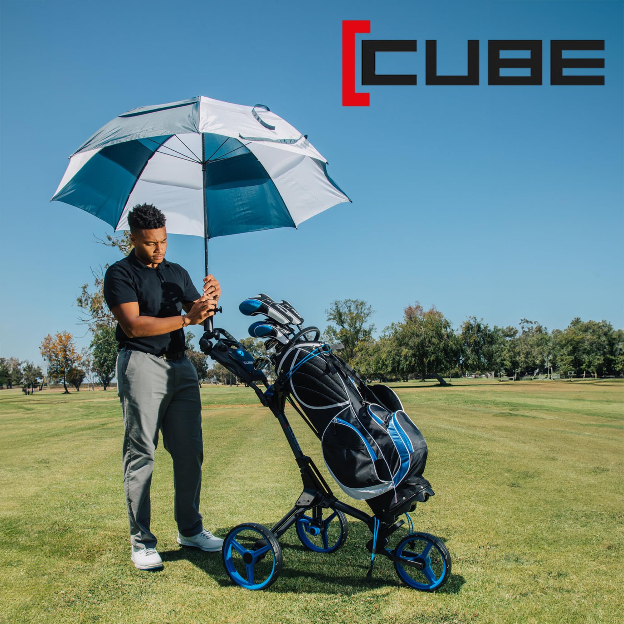 3 Wheel Push Pull Golf Cart - Compact Folding Lightweight Golf CART for Adults - Easy Two Step Open/Close Design - Choose Your Color - Perfect for Golf Courses, Parks & Outdoor Activities