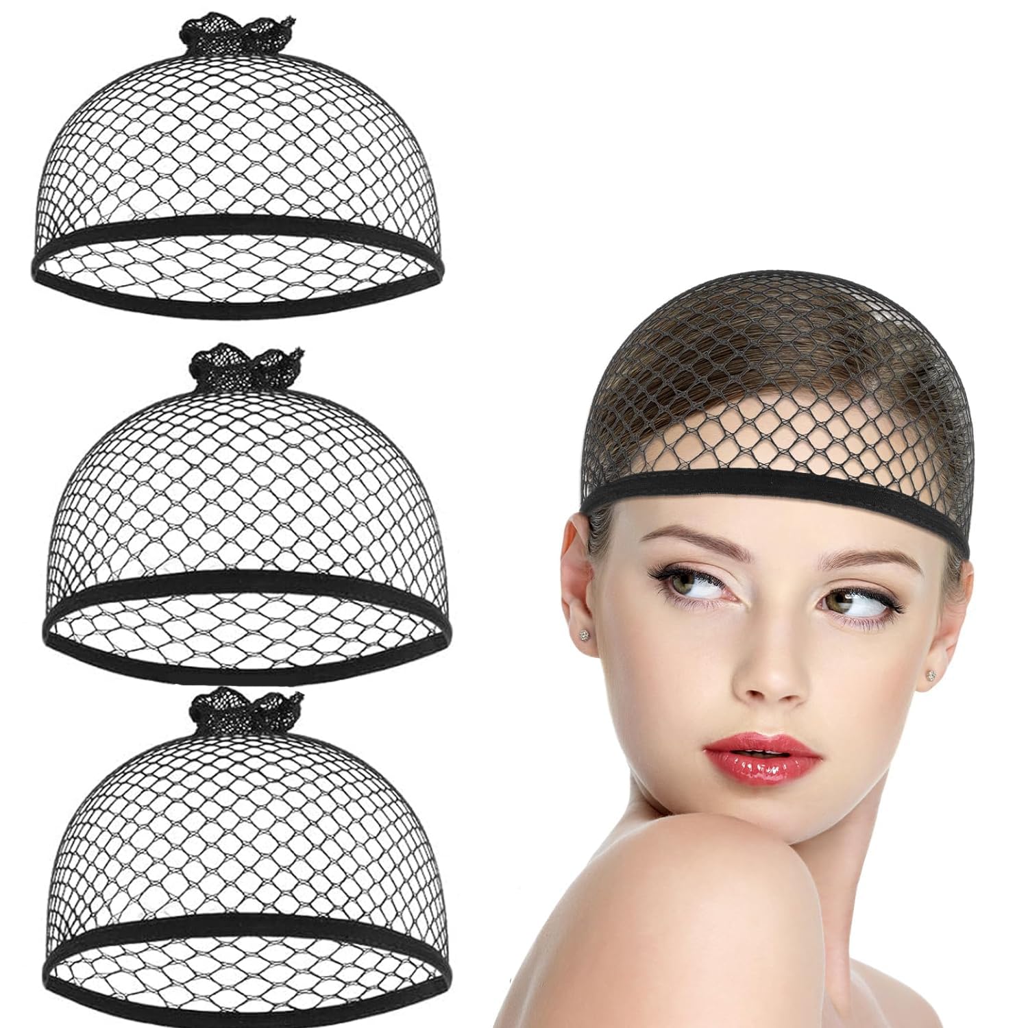 Inaaya Set of 3 Black Wig Caps for Men & Women - Breathable Full Head Hair Net for Lace Wigs, Weaves & Extensions - Perfect for Cosplay, Daily Wear & Salon Styling