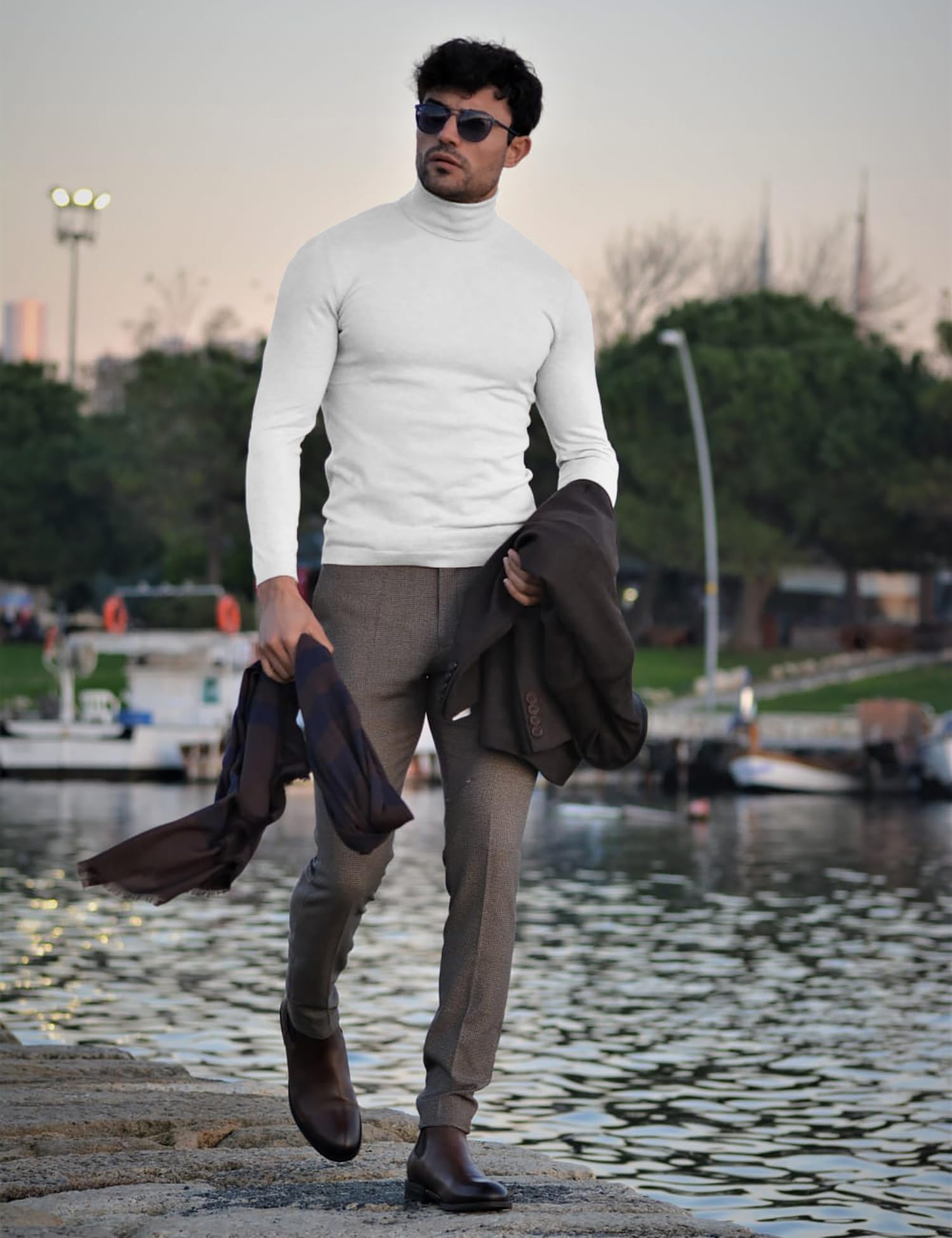 Premium Men's Mock Neck Pullover T-Shirt - High Neck Turtleneck Long Sleeve Sweater for Men | Casual Wear, Layering & Winter Fashion