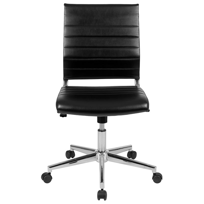 FLASH Hansel Mid Back Executive Office Chair - White LeatherSoft Upholstery, Ergonomic Swivel Design for Home & Office Workspace - Perfect for Desk Work, Conference Rooms & Professional Environments