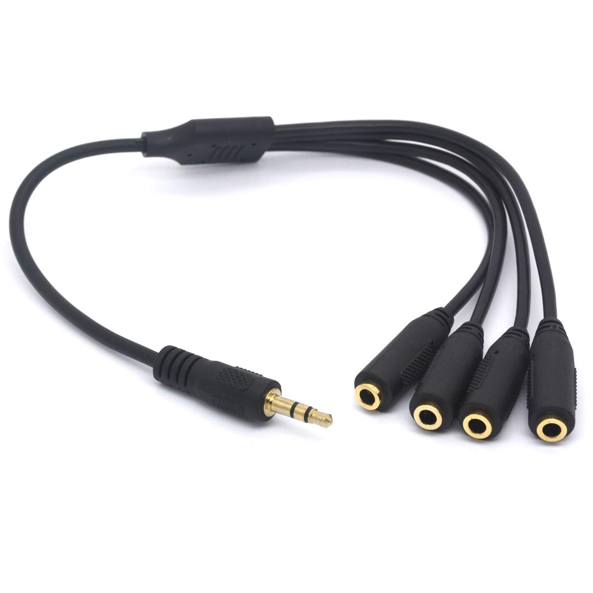 4 Way 3.5mm Headphone Splitter Cable - TRS Stereo Audio Jack Adapter for iPhone, Android, Tablet, Speaker, Mic - Share Music with Friends at Parties, Gaming, Home Theater & Car Audio Systems
