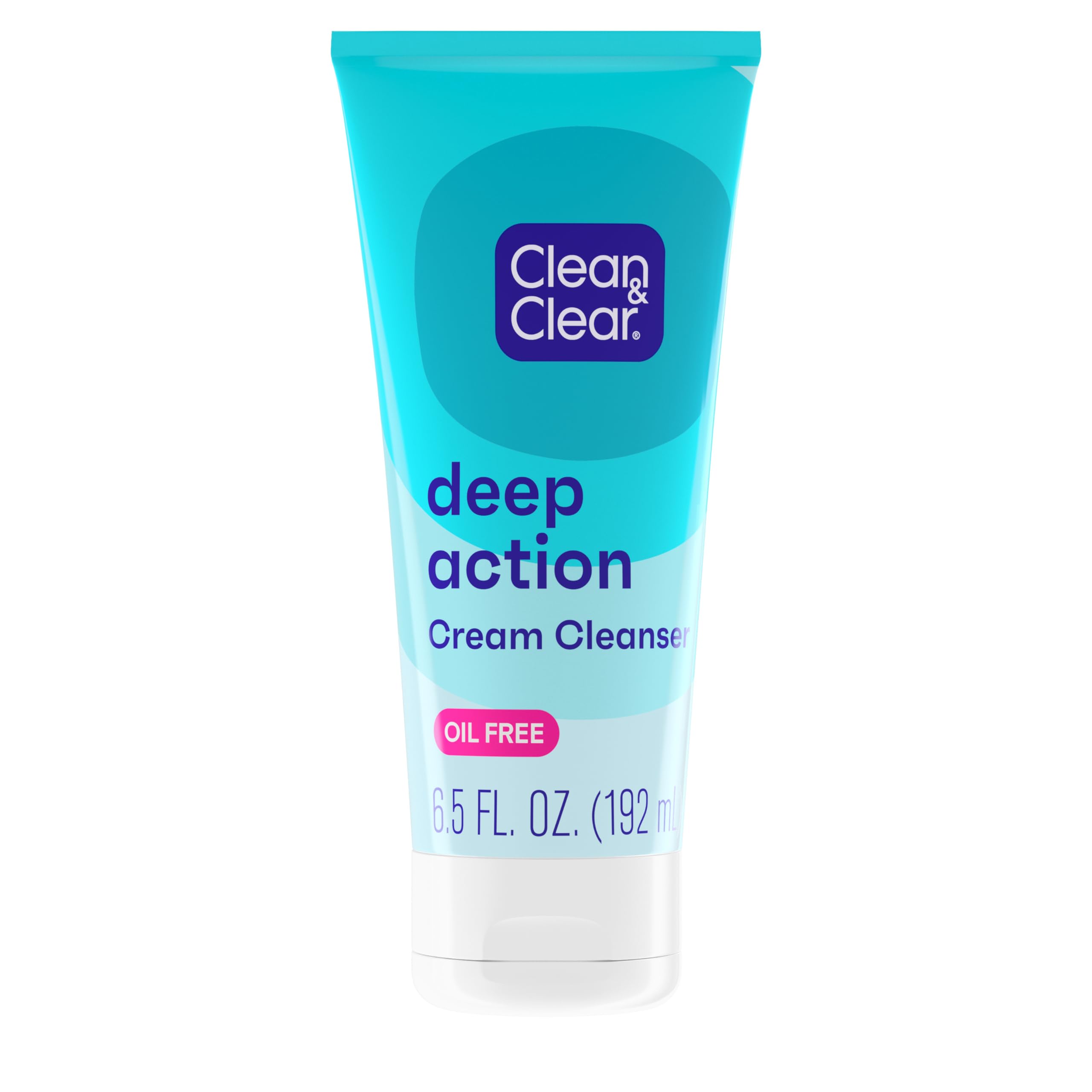 Clean & Clear Oil-Free Deep Action Cream Facial Cleanser - Cooling Daily Face Wash for Acne-Prone Skin, Deep Pore Cleansing, 6.5 oz (Pack of 2) | Gentle Exfoliating Face Wash for Oily & Sensitive Skin, Perfect for Morning & Night Skincare Routine