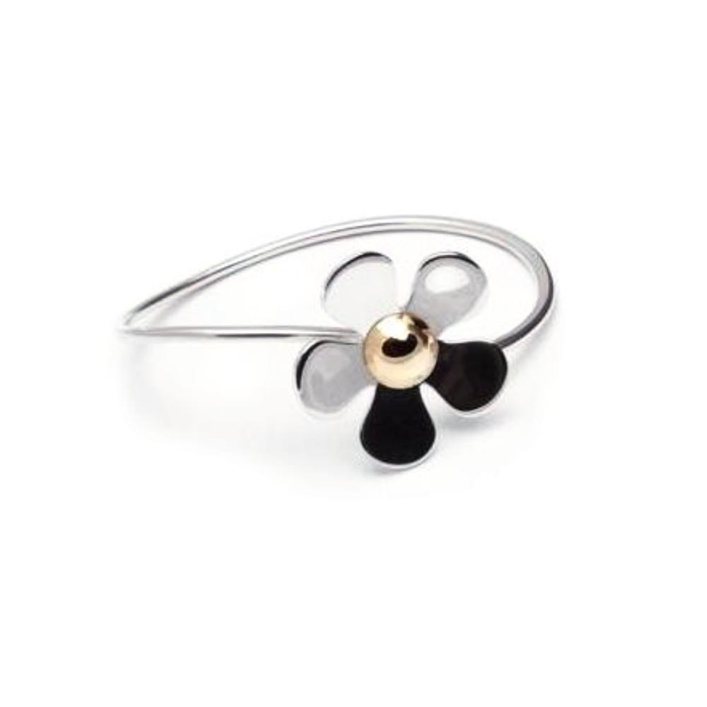 Sterling Silver & 9ct Gold Daisy Bead Bracelet - Elegant Floral Bangle for Women, Perfect for Weddings, Parties & Everyday Wear