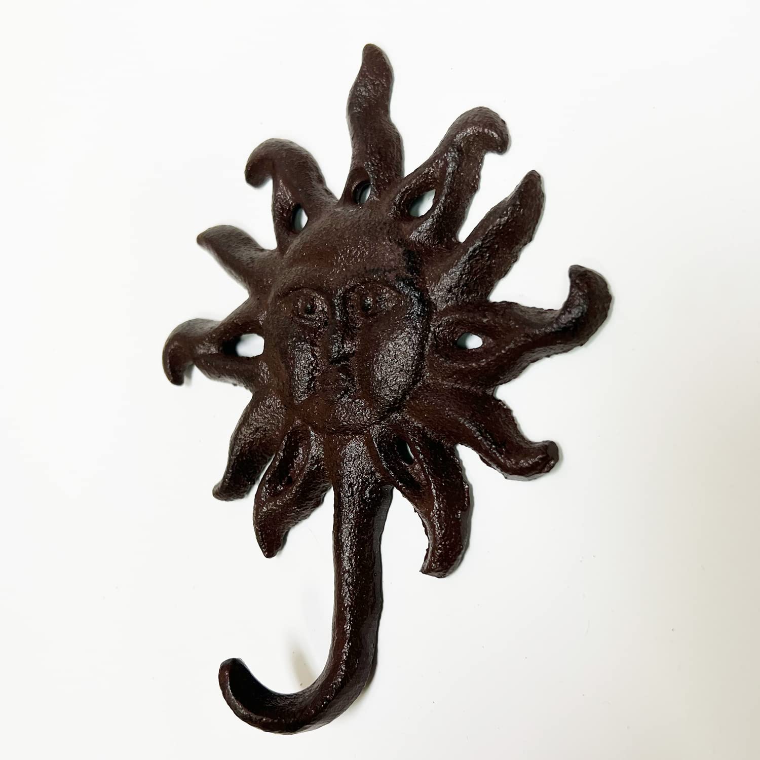 Rustic Cast Iron Towel Hook - Nautical Wall Decor Key Holder for Hanging Towels, Keys & Coats - Durable Iron Decorative Sun Hanger - Perfect for Living Room, Bathroom, Kitchen & Office Wall Decor