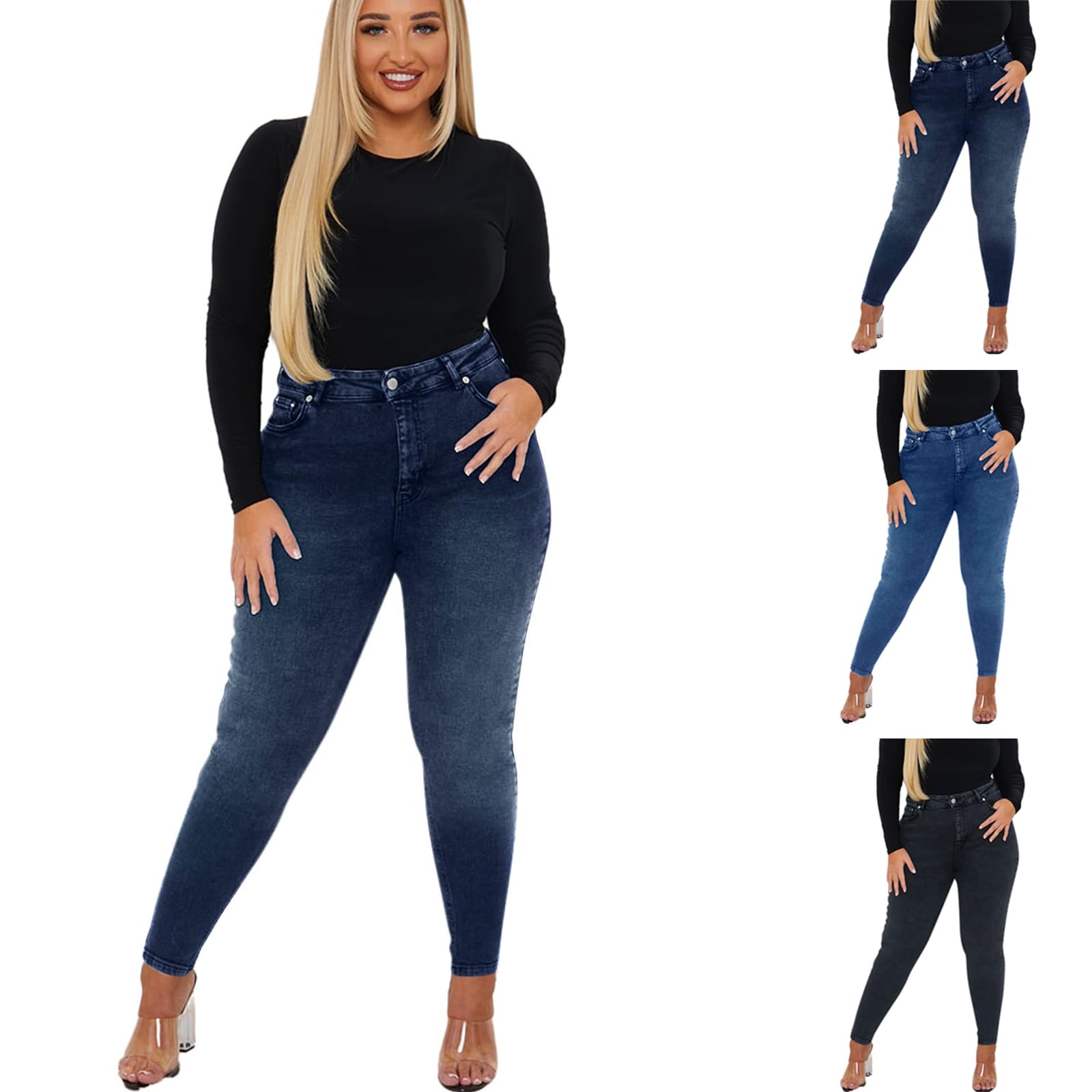 Gumipy Women's Tummy Control High Waisted Jeans - Plus Size Stretchy Slim Fit Butt Lifting Denim Skinny Jeans for Curvy Figures | Perfect for Work, Date Night & Casual Outfits