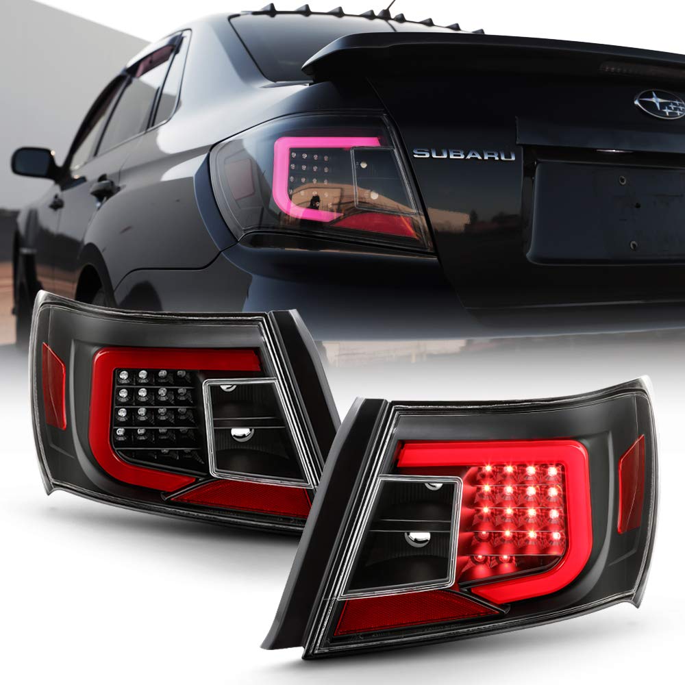 ACANII Black LED Tube Tail Lights Brake Lamps Set for 2008-2011 Subaru Impreza & 2012-2014 WRX Sedan - Left+Right Pair, Onyx Black V2 - Upgrade Your Car's Style & Night Visibility