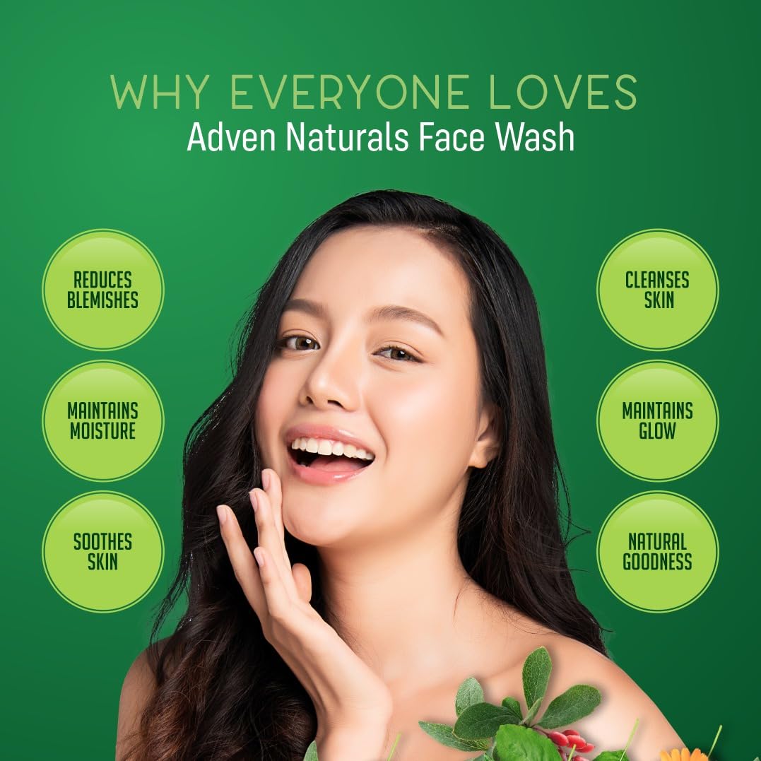 ADVEN NATURALS Face Wash with Aloe Vera, Berberis, Calendula, Neem & Tulsi - Paraben & Sulfate Free - Pack of 2 (100GMx2) - Gentle Cleansing for Acne-Prone & Sensitive Skin - Daily Skincare Routine