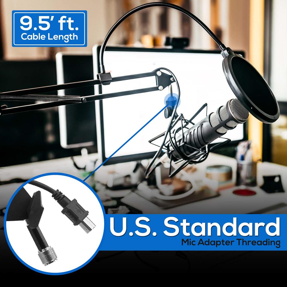 Professional Adjustable Microphone Boom Arm Stand with Heavy Duty Clamp - Perfect for Podcasting, Streaming, Gaming & Home Studio Recording