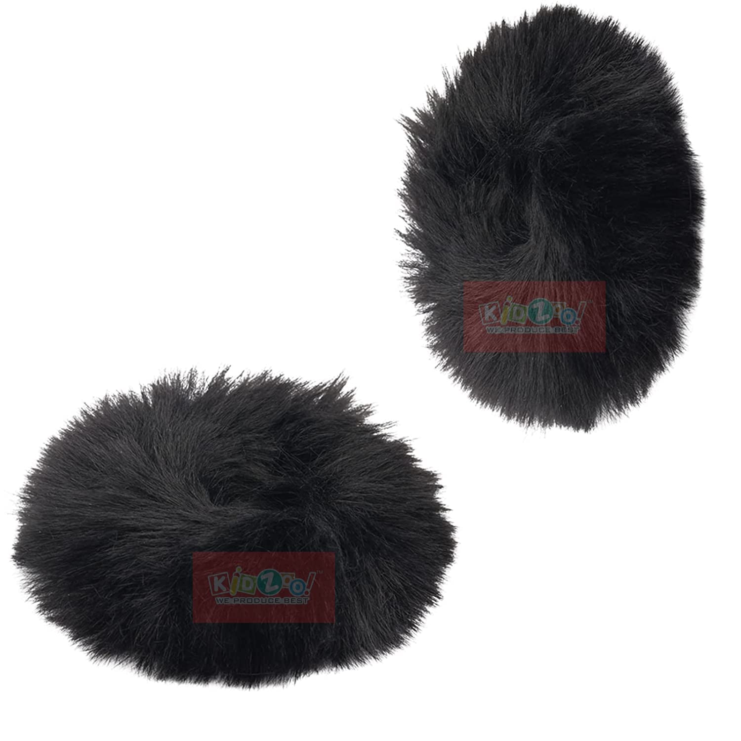 Kidzoo 2-Pack Super Soft Faux Fur Rabbit Hair Scrunchies - Elastic Ponytail Holders & Wristbands for Women & Girls (Black) | Perfect for School, Workout, and Fashion Accessories