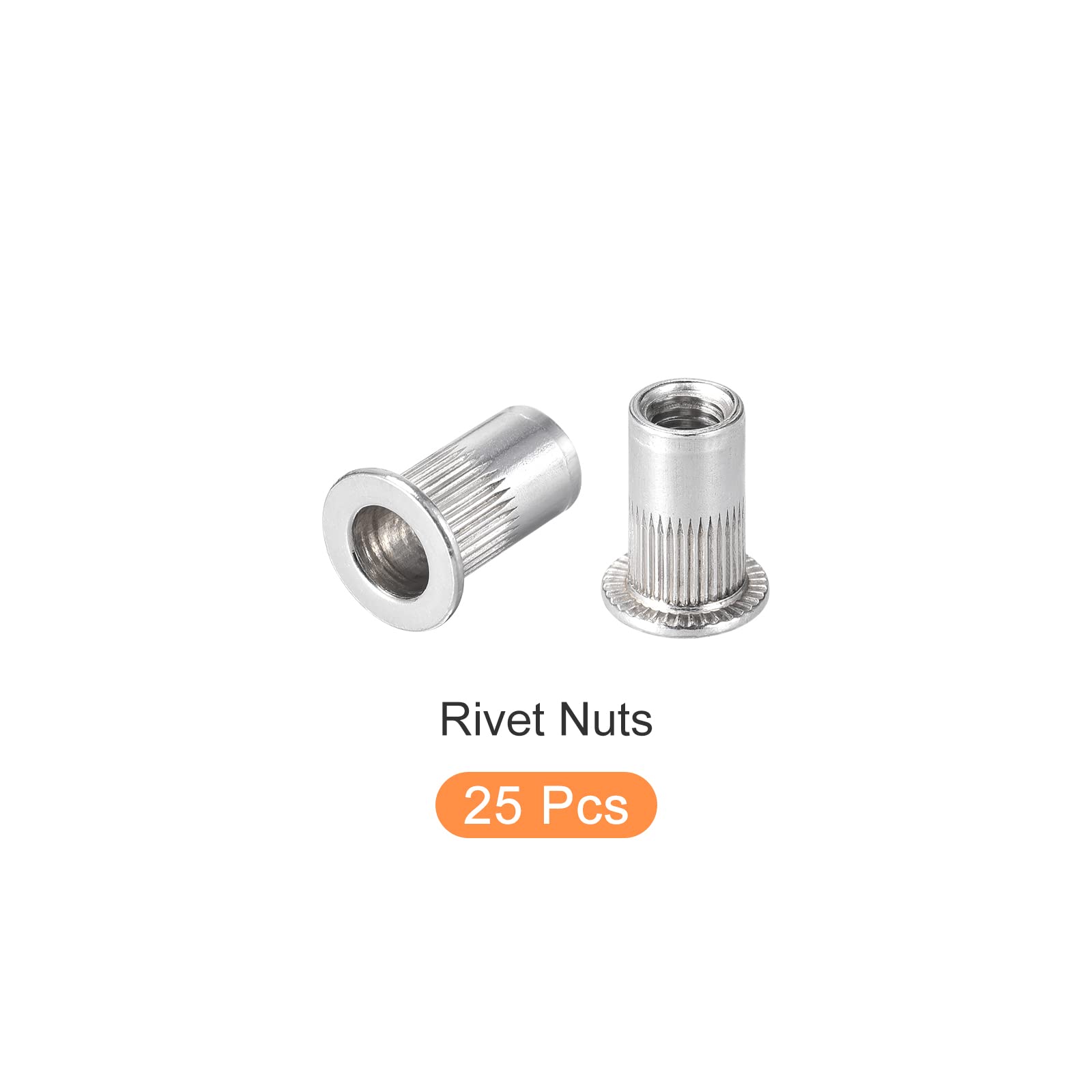 METALLIXITY #10-32 Rivet Nuts 25Pcs - Aluminum Alloy Flat Head Knurled Threaded Insert Nuts (Silver) for Metal Fabrication, Automotive & DIY Projects