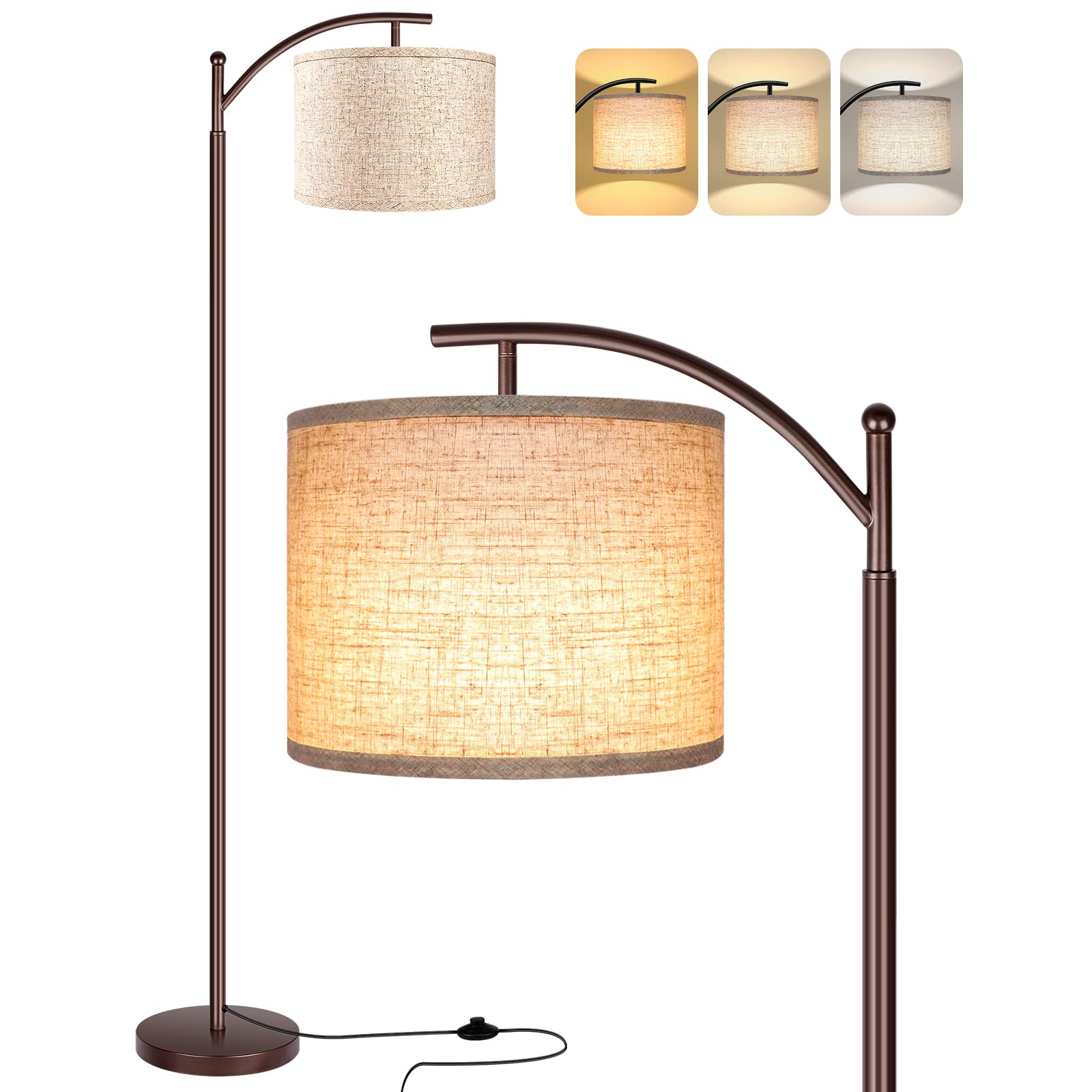 Rottogoon Industrial Floor Lamp - 9W LED Standing Lamp with Beige Lampshade, Oil-Rubbed Bronze Finish for Living Room, Bedroom, Office - Perfect for Reading, Working & Modern Home Decor