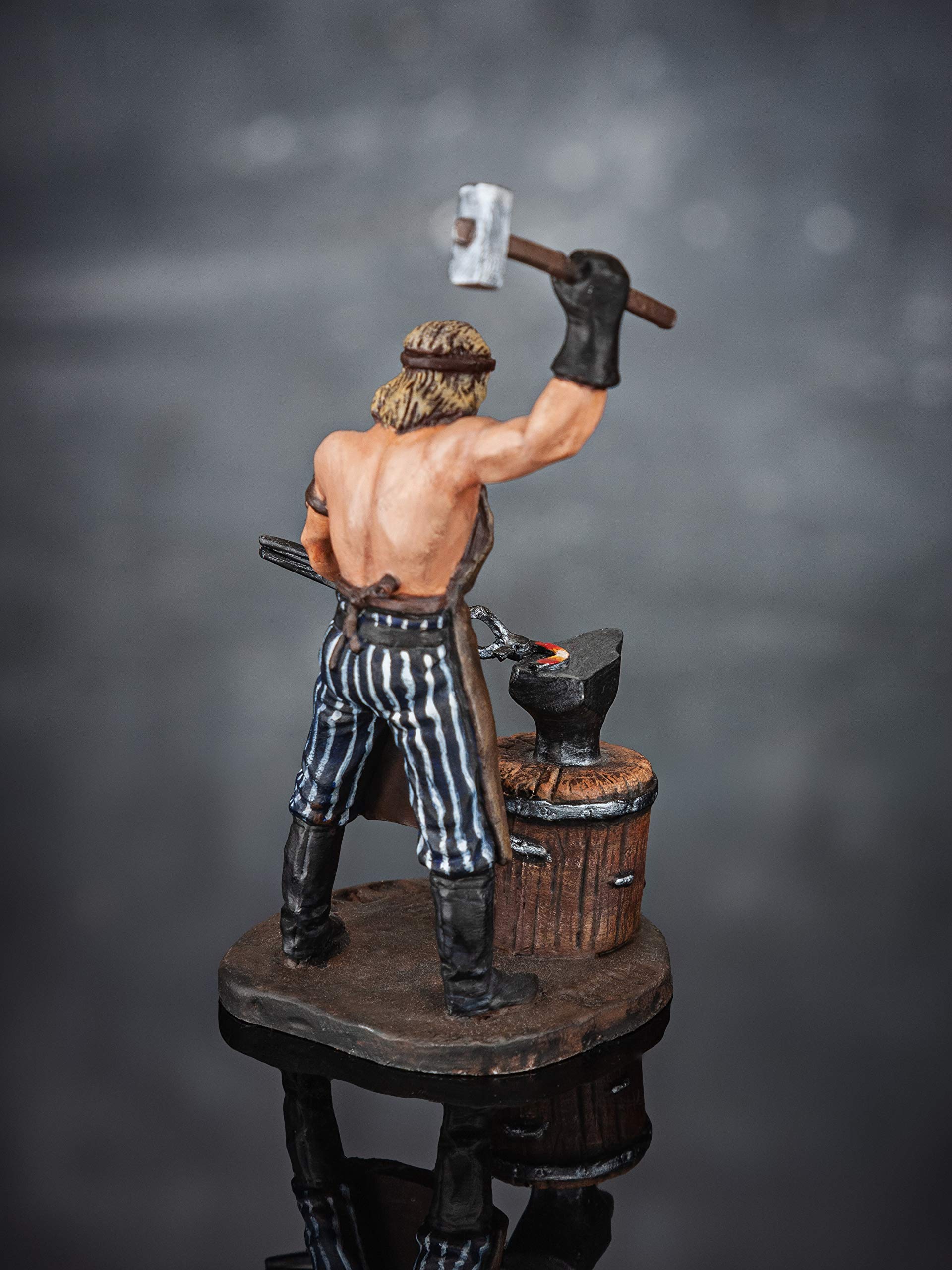 1/32 Scale Blacksmith with Hammer - 54mm Tin Metal Soldier Toy Figure - Hand-Painted Collectible Sculpture for Home Display | Perfect for Model Train Scenes, Historical Dioramas & Gift Giving