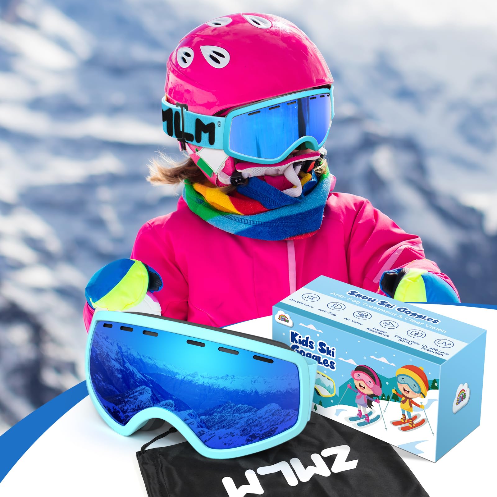 ZMLM Kids Ski Snowboard Goggles - UV Protection, Anti-Fog & Dustproof Winter Sports Goggles for Boys & Girls - Perfect for Skiing, Snowboarding & Outdoor Winter Activities