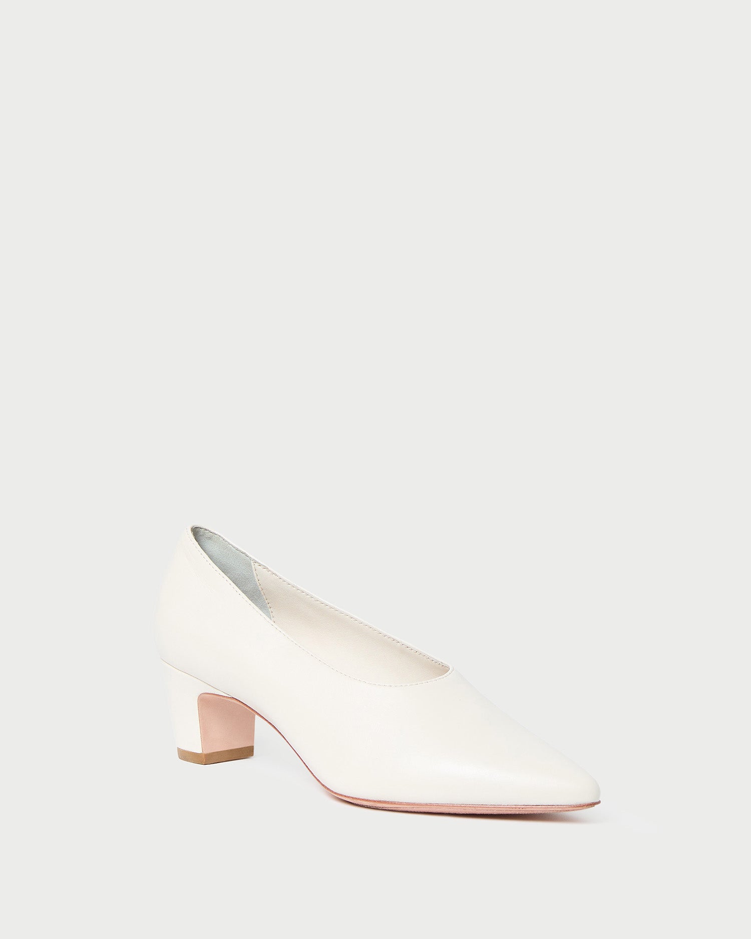 Maeve Women's Ecru Leather Low Heel Pumps - Comfortable & Stylish for Work, Office, and Formal Occasions