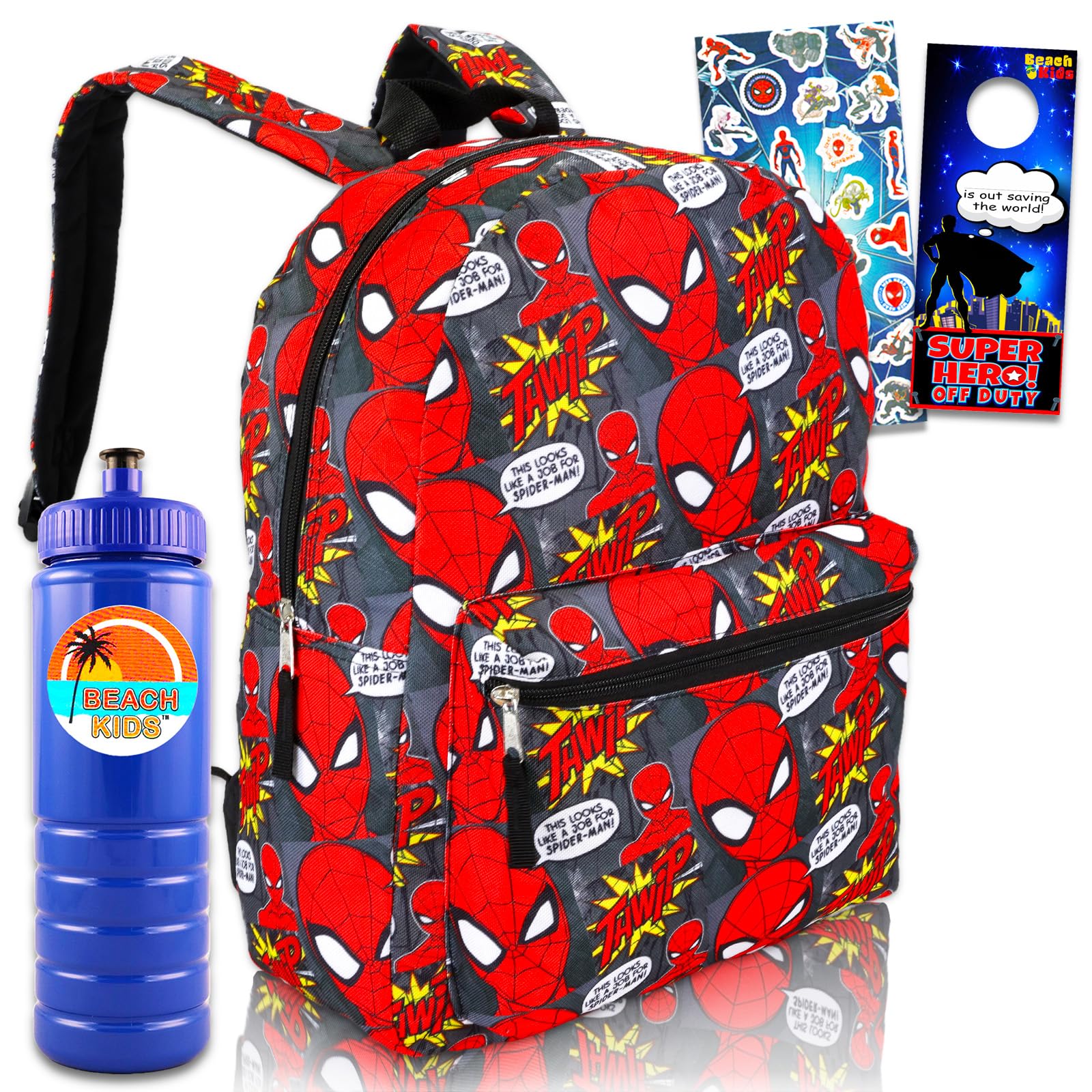 Marvel Spiderman Backpack for Boys 16 Inch - Kids School Backpack with Stickers & Accessories | Spiderman Bookbag for Ages 7-8 | Perfect for School, Travel & Superhero Adventures