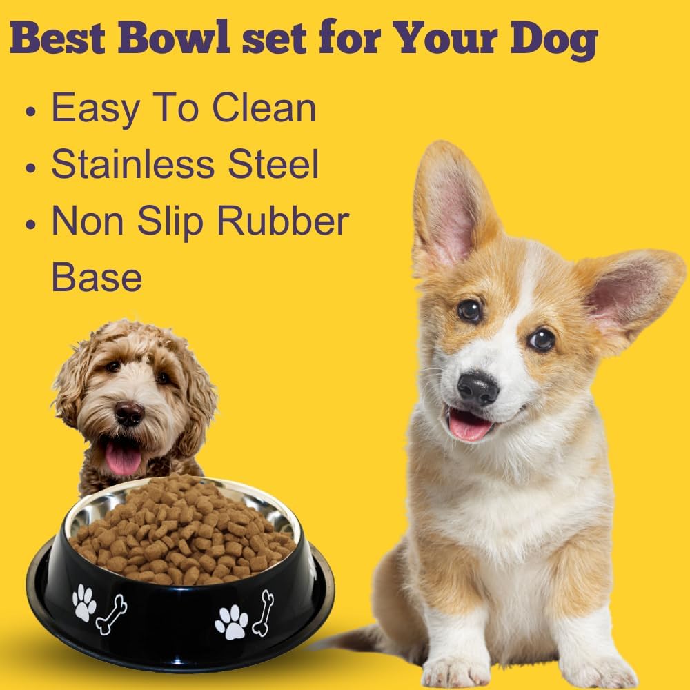 Movson 1000ml Stainless Steel Pet Bowl with Non-Slip Rubber Base - Premium Dog Cat Rabbit Food & Water Dish - Rustproof & Scratch Resistant - Ideal for Puppies, Kittens & Small Pets - Perfect for Home, Travel & Outdoor Use (2-Pack)