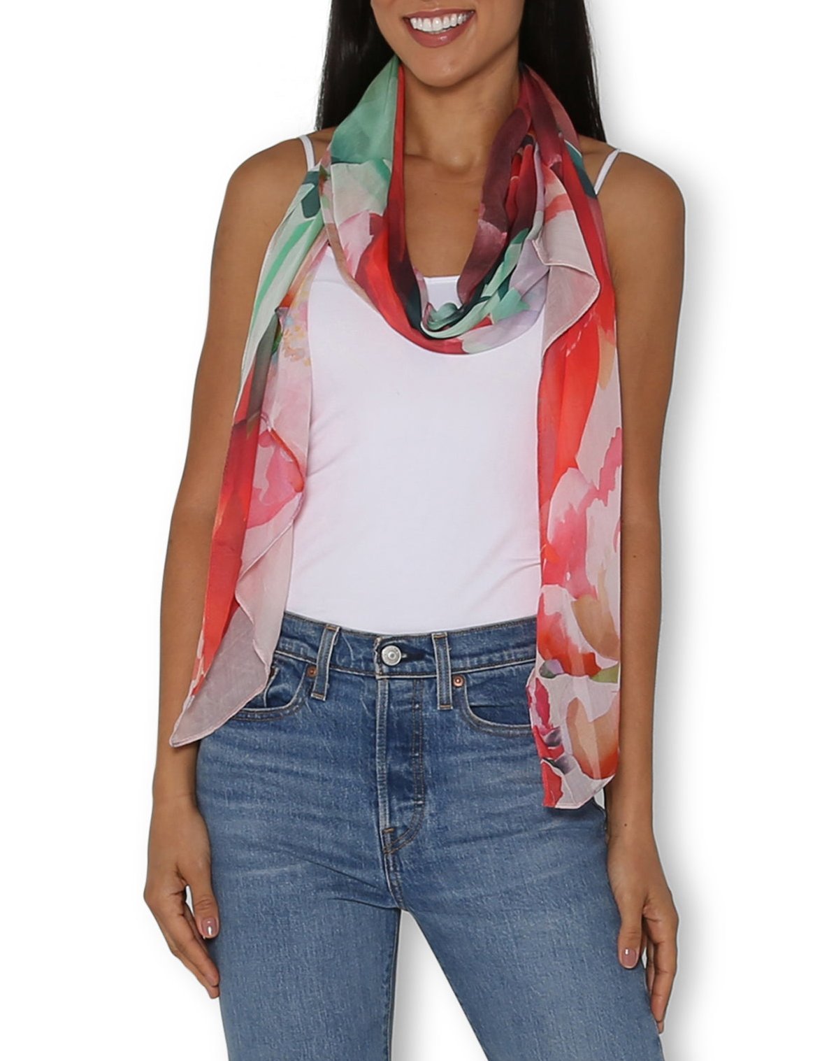 The Artists Label Red Tulips Scarf - Soft Floral Print Fashion Scarf for Women, Lightweight Wrap Shawl - Perfect for Spring Outfits, Office Wear & Special Occasions