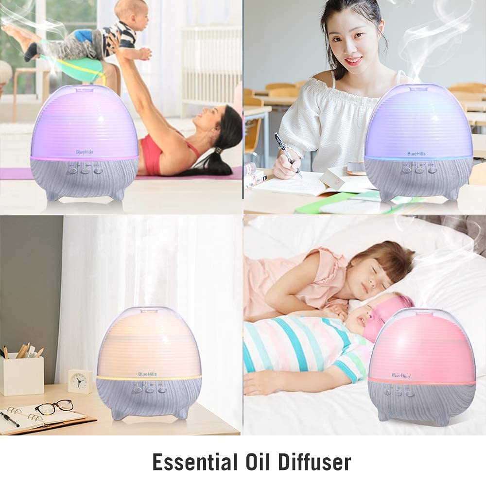 BlueHills Premium Large Essential Oil Diffuser Set - 3 Sizes (2000ML, 1000ML, 600ML) Aromatherapy Humidifier with High Mist Output, White Wood Grain Design - Perfect for Large Living Rooms, Bedrooms, and Office Spaces