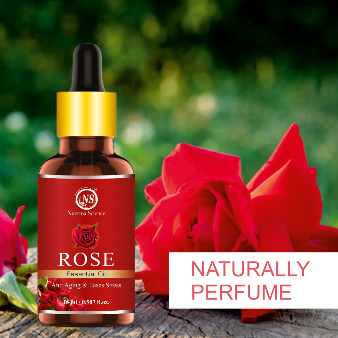 Nuerma Science 100% Pure Rose Essential Oil - 15ml for Stress Relief, Skin Care & Aromatherapy | Perfect for Massage, Diffusers & DIY Beauty Products