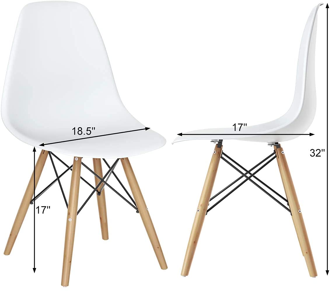 ERGOMASTER Mid Century Modern Dining Chairs Set of 4 - Sturdy Wooden Legs & Durable Plastic Shell - White Kitchen Chairs for Dining Room, Living Room, Bedroom & Office - Perfect for Home Decor & Small Spaces