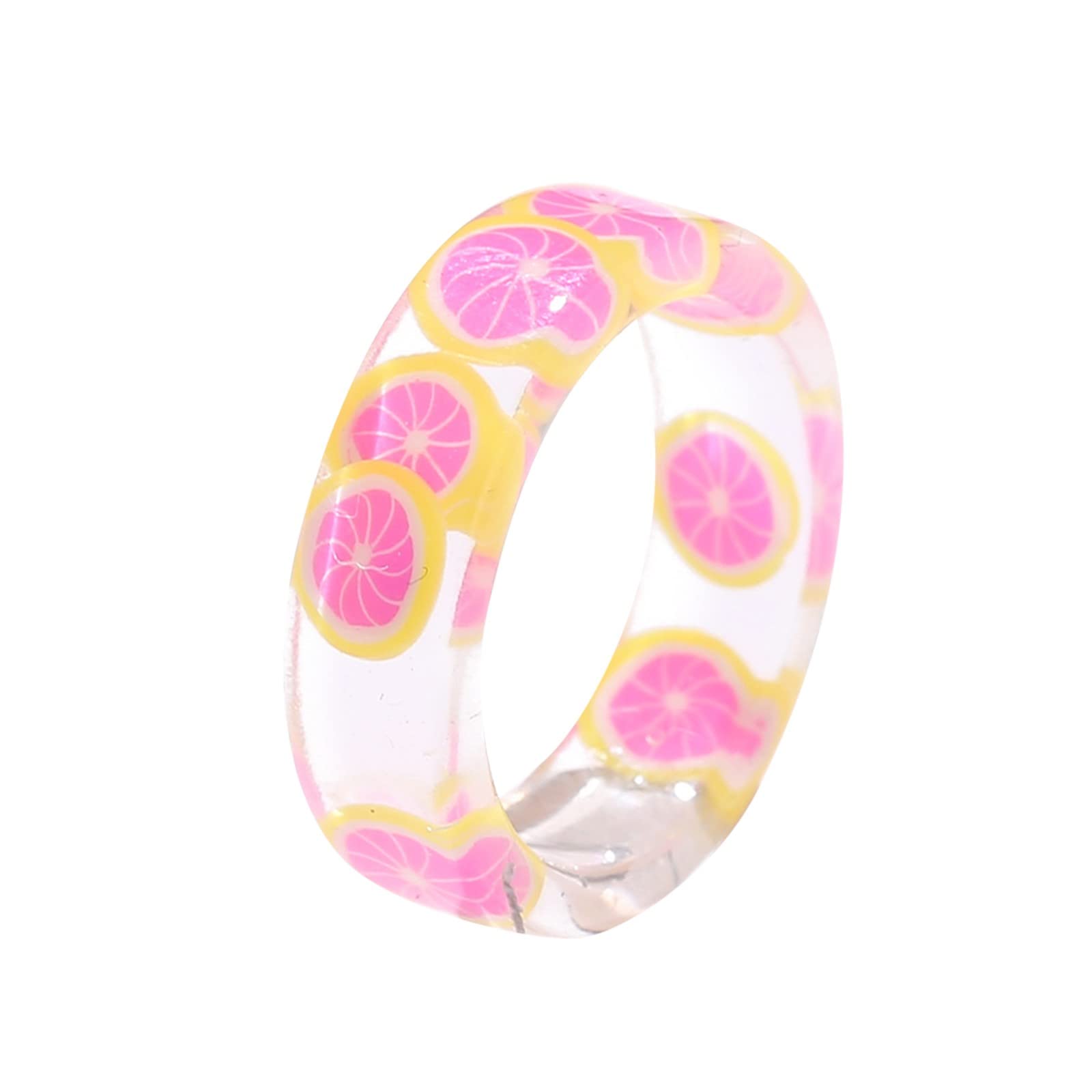 Trendy Acrylic Resin Rings for Women - Colorful Rhinestone Stackable Chunky Fruit Jewelry - Open Heart Design in Pink (One Size) - Perfect for Everyday Wear, Parties, and Gifting