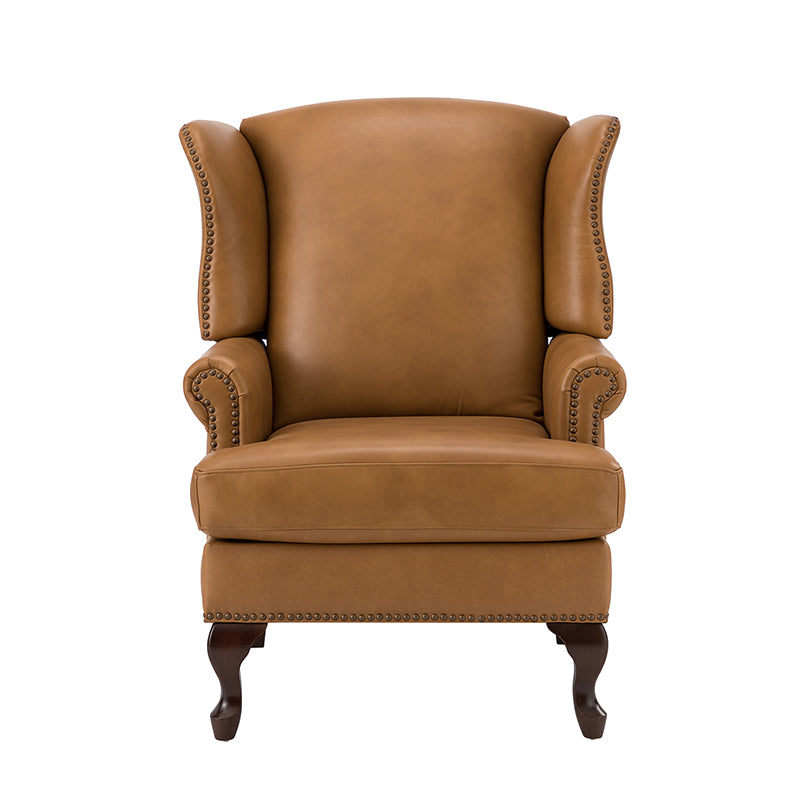 Premium Wilhelm Genuine Leather Armchair - Handcrafted Brown Leather Lounge Chair with Solid Wood Frame - Perfect for Living Room, Office & Study Spaces
