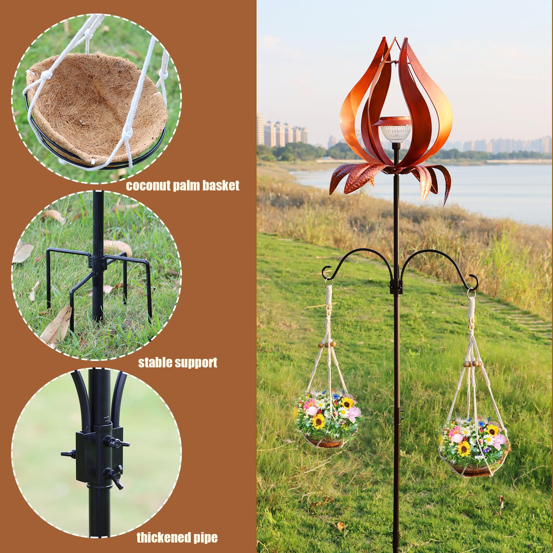 Solar-Powered Multi-Functional Yard Wind Spinners with LED Lights - 83