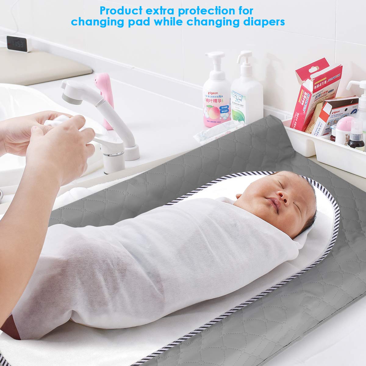 3 Pack Waterproof Changing Pad Liners - Soft Quilted Reusable Diaper Changing Table Cover (30x60cm) for Baby Nursery, Travel & On-the-Go Diaper Changes - Skin-Friendly Portable Changing Mat Liners