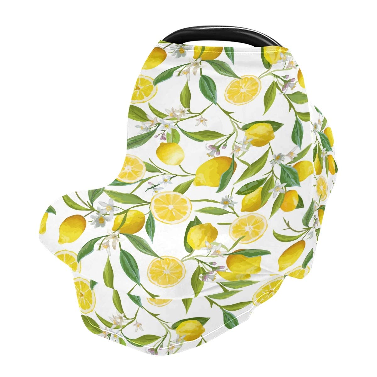 Lemon Flowers Baby Car Seat Cover & Nursing Scarf - Soft Breathable Stretchy Infant Stroller Cover for Boys & Girls - Perfect for Breastfeeding, Car Travel & Outdoor Protection