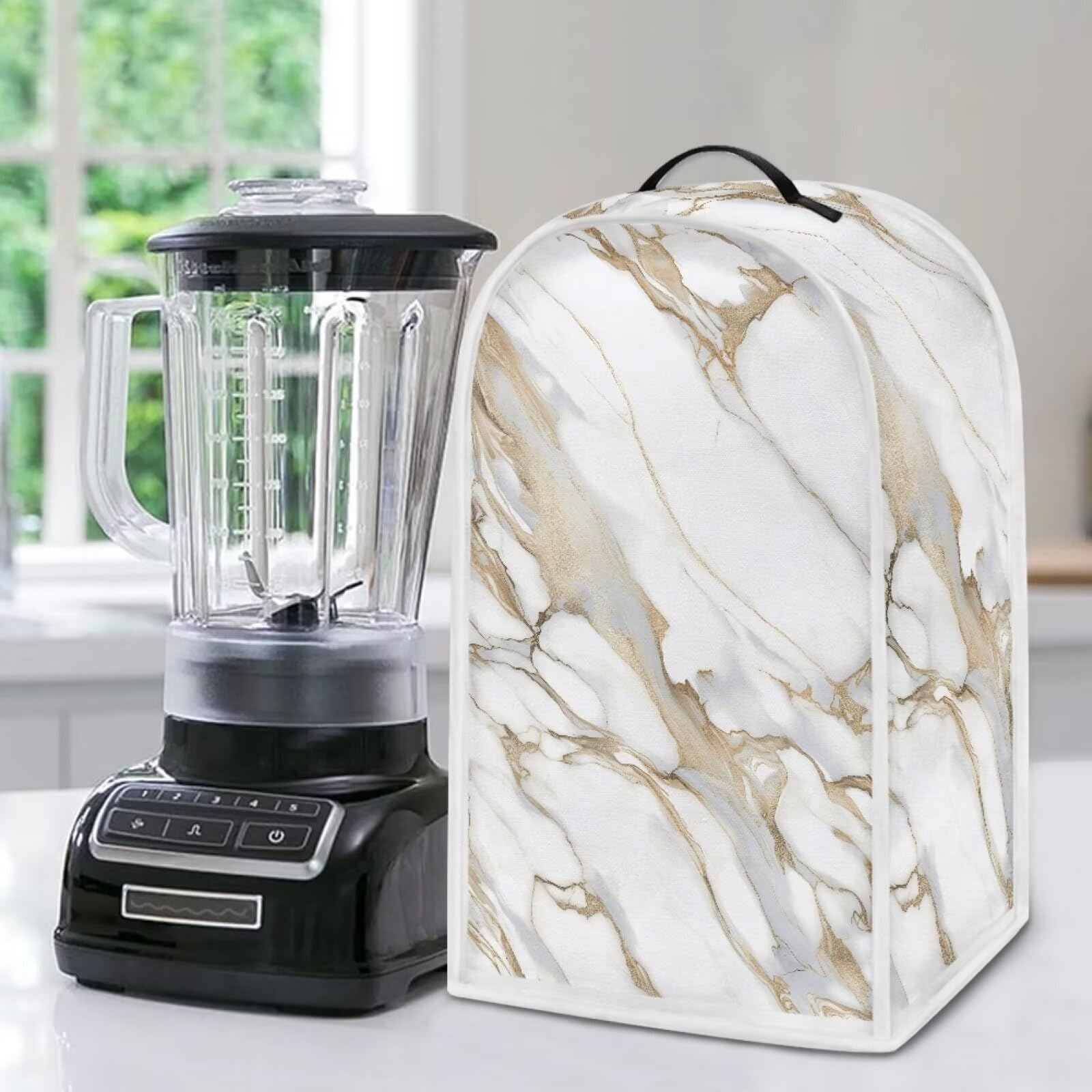 White Blender Cover for Kitchen Countertop - Marble Small Appliance Dust Protector with Handle - Food Processor & Blender Protection Accessories - Perfect for Kitchen Decor & Countertop Organization