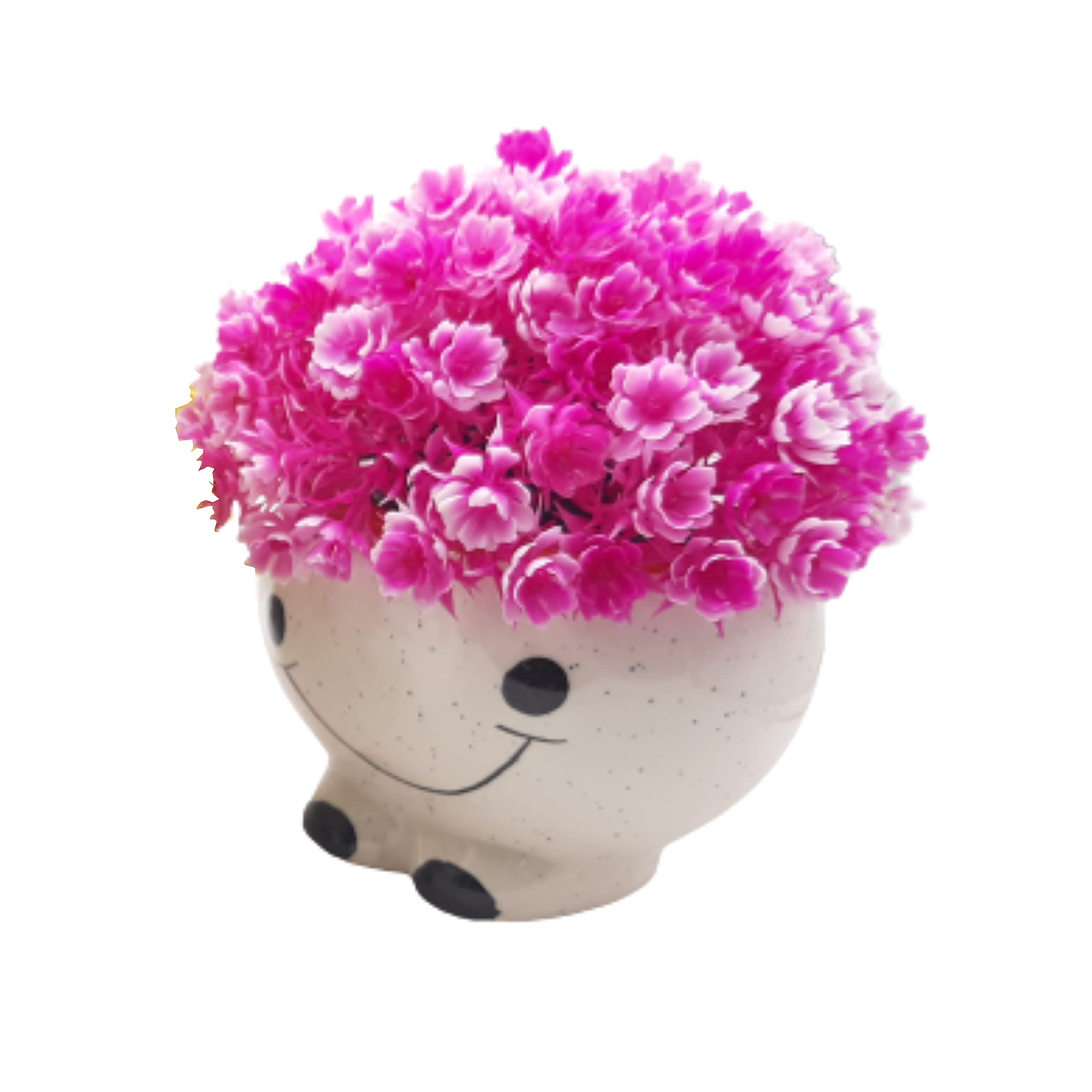 Handmade White Ceramic Smiley Face Planter with Artificial Flower - 3 x 4.5 Inch Small Decorative Pot for Home, Office, Windowsill - Perfect for Succulents, Air Plants & Home Décor in Living Room, Bedroom or Dining Area