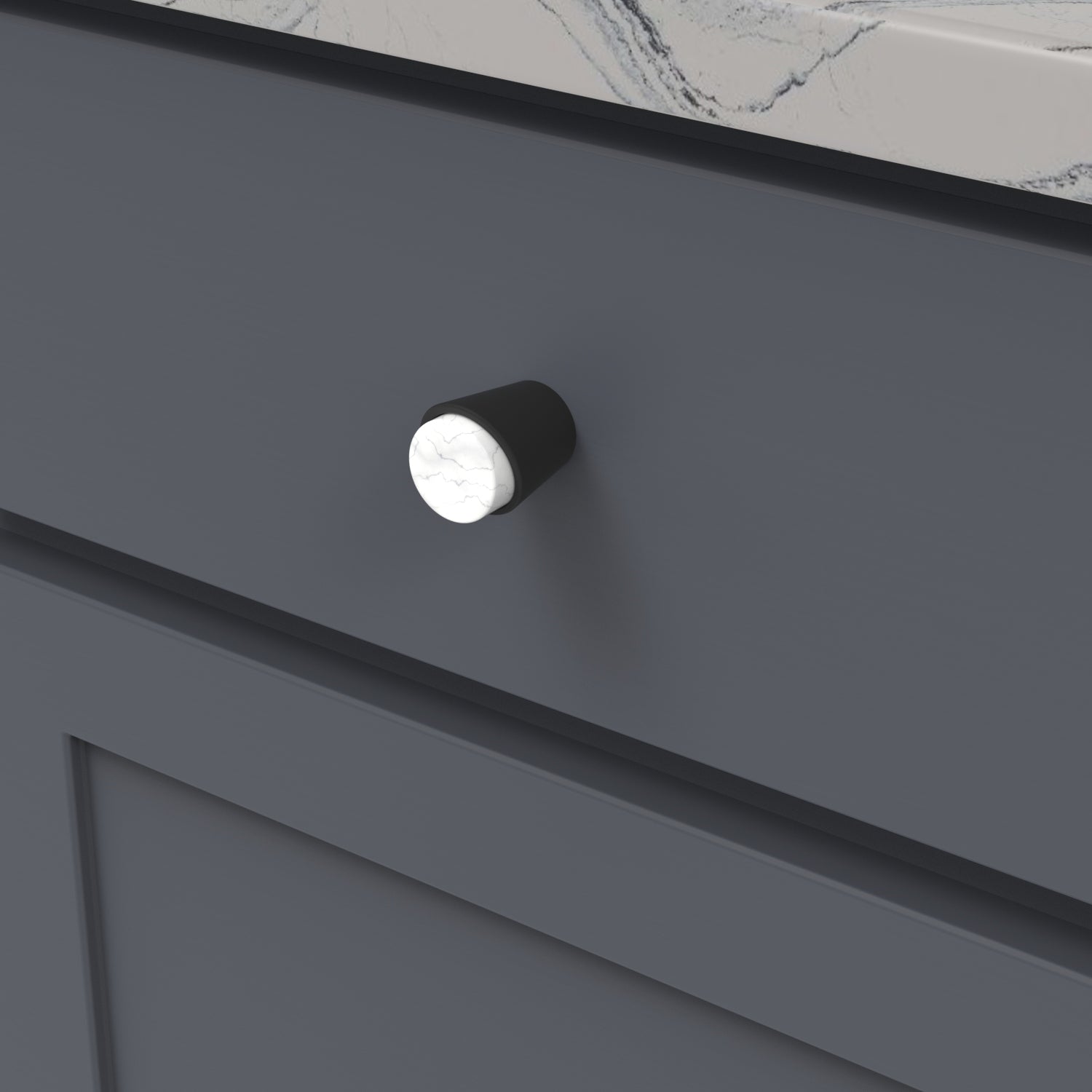 1 1/4 Inch Firenze Cabinet Knob - White Marble with Matte Black Finish for Kitchen & Bathroom Cabinets, Dressers & Furniture Hardware