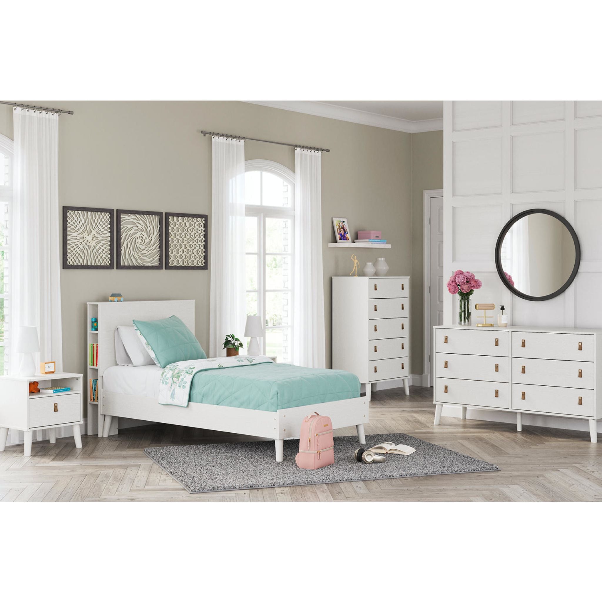 Aprilyn Twin Bookcase Bed in White - Space-Saving Kids Bedroom Furniture for Small Rooms & Dorm Decor