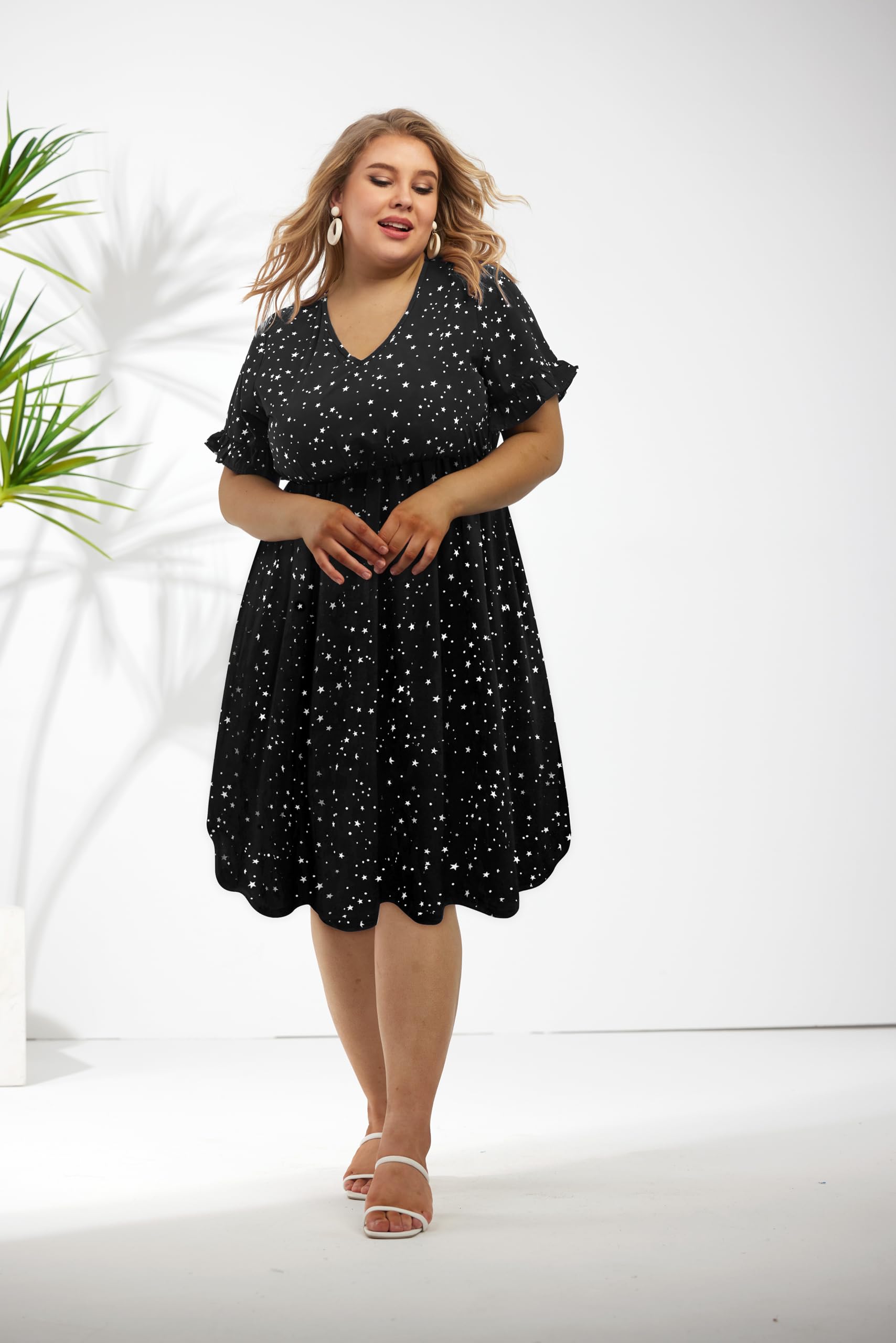 **CARCOS Plus Size Summer Dresses for Women - Floral & Striped V-Neck Short Sleeve Boho Dress with Pockets (XL-5XL) | Casual Outfit for Beach, Vacation & Everyday Wear**