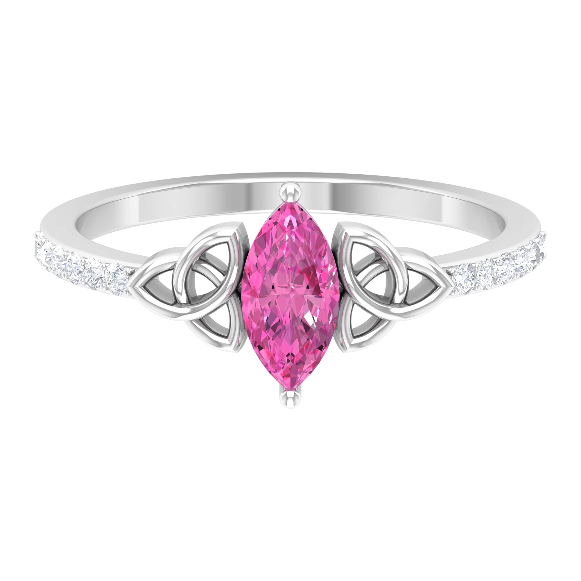 1 CT Pink Sapphire Solitaire Ring with Diamond Accents | Marquise Cut September Birthstone Ring | 14K Solid Gold Celtic Engagement Ring | Perfect for Anniversaries, Proposals & Special Occasions