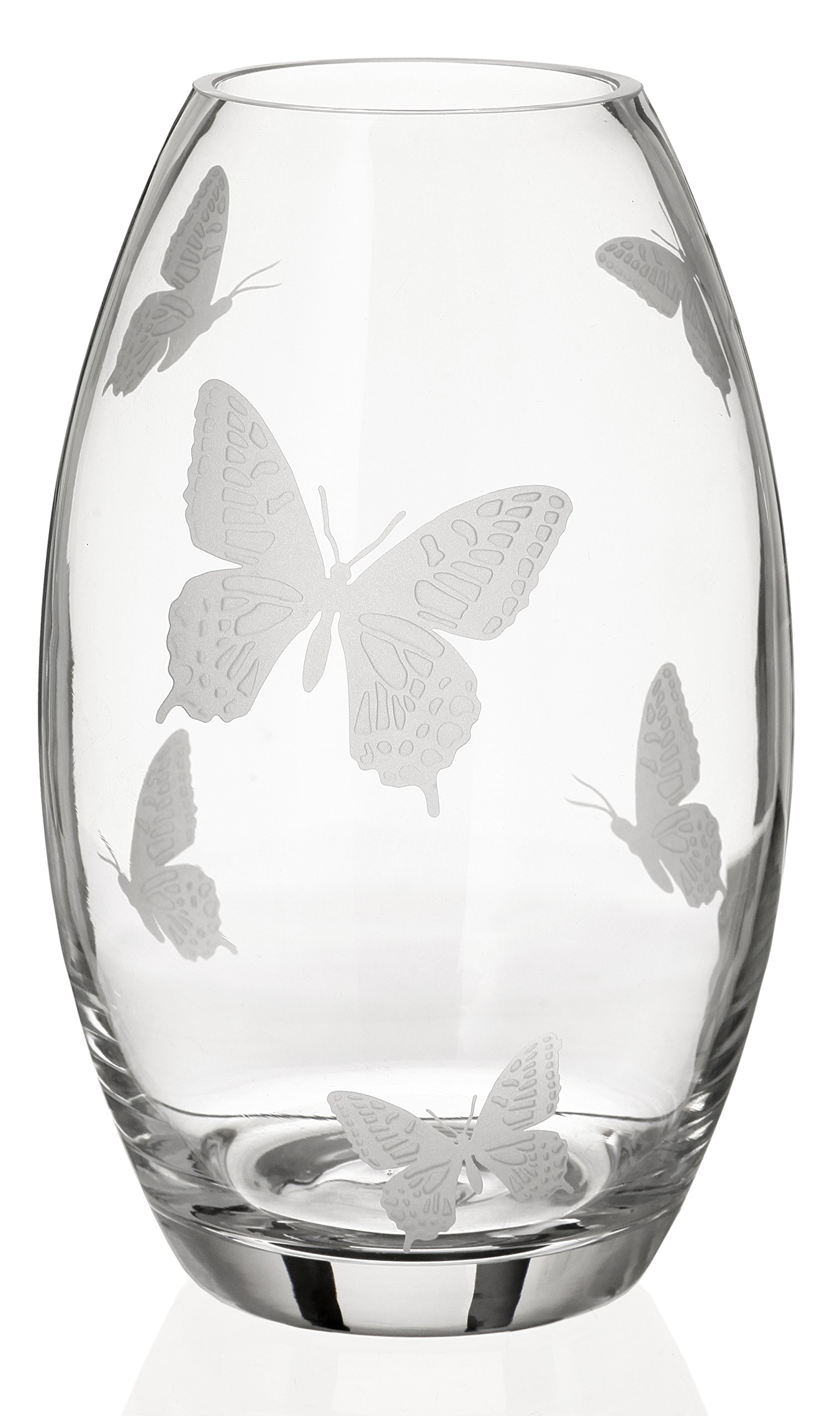 Luxury Handmade Glass Butterfly Vase - Sandblasted Butterfly Decor, Elegant Satin-Lined Gift Box - European Design Clear Vase 9.1 Inch (23 cm) - Perfect for Home Decor, Wedding Centerpieces & Gift Giving
