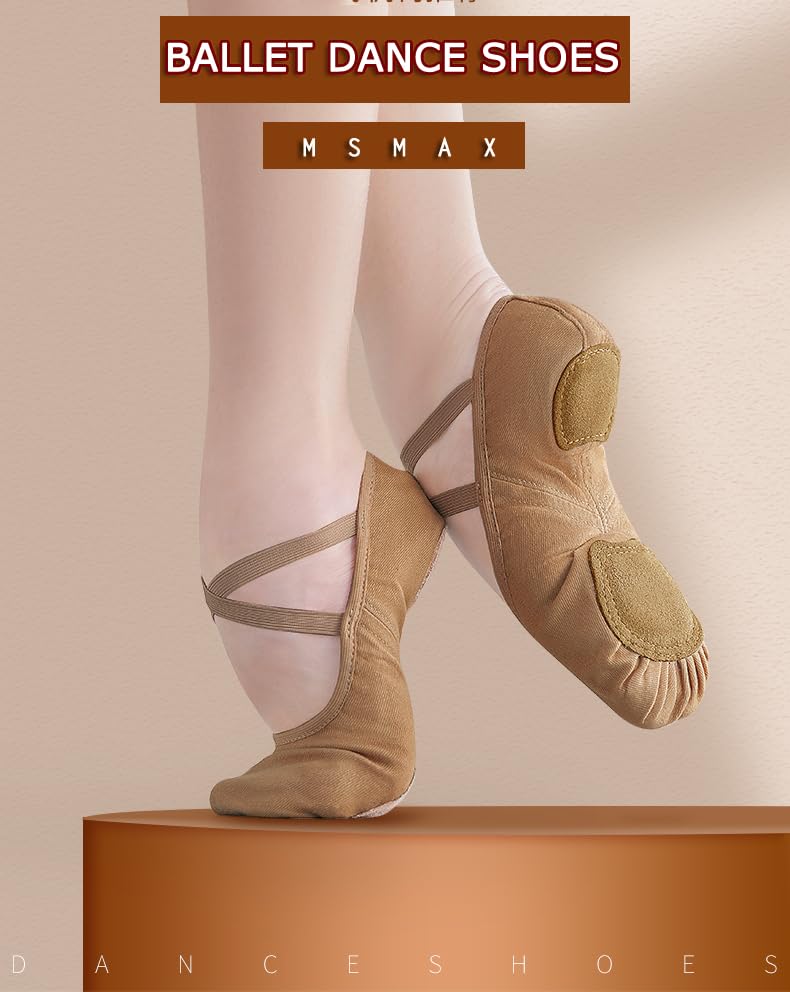 MSMAX Stretch Ballet Slippers for Dance Performance - Comfortable Ballet Flats for Toddler, Kids & Adults | Perfect for Ballet Class, Recitals & Dance Practice