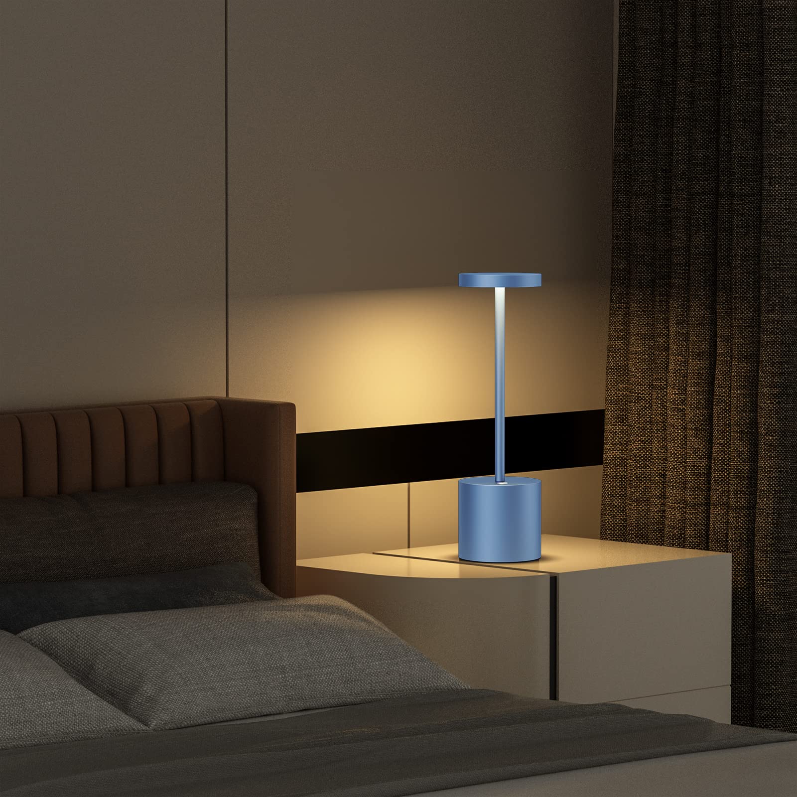 SAKRINGT 2 Pack Rechargeable Cordless Table Lamp - 5000mAh Battery Powered LED Desk Light with Dimming Function, Portable Nightstand Lamp for Bedroom, Restaurant, Outdoor Camping & Emergency Use (Blue)