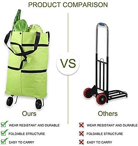 2 in 1 Foldable Shopping Cart with Wheels - Collapsible Grocery Cart & Storage Bag for Supermarket, Travel & Home Use - Heavy Duty Zippered Trolley (Black) | Perfect for Grocery Shopping, Laundry & Outdoor Activities