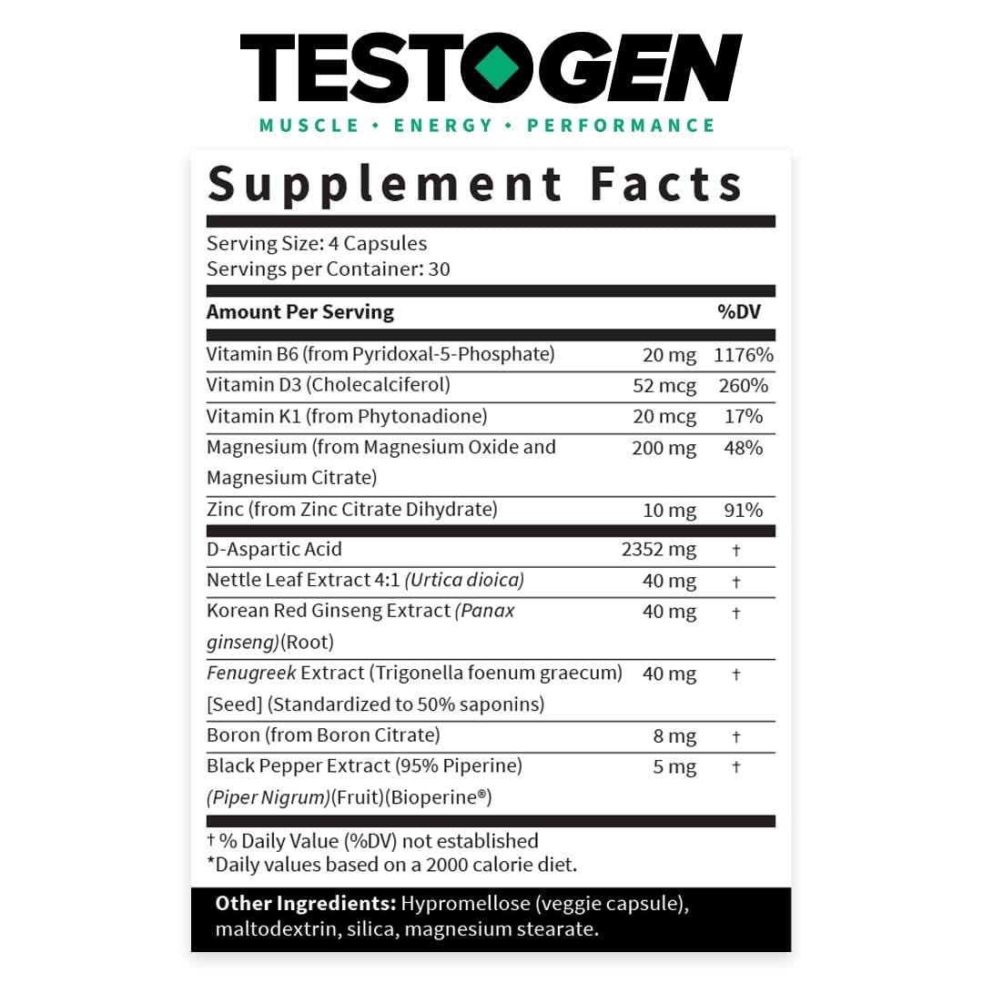 TestoGen Natural Testosterone Booster for Men - Energy, Muscle Growth & Weight Control Supplement - 3 Month Supply - Combat Fatigue & Improve Focus - Ideal for Gym, Workout & Daily Performance
