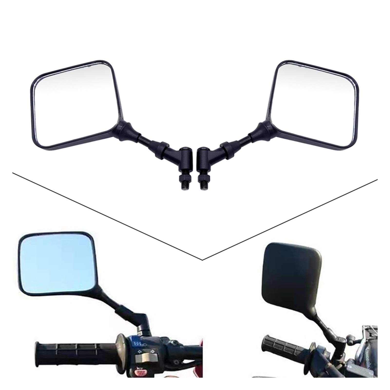 Black Square Dual Sport Motorcycle Mirrors - 1 Pair for Suzuki DR200 DR250 DR350 DRZ400 DR650 - Durable Side View Mirrors for Off-Road & Street Riding - Perfect for Adventure Touring & Daily Commuting